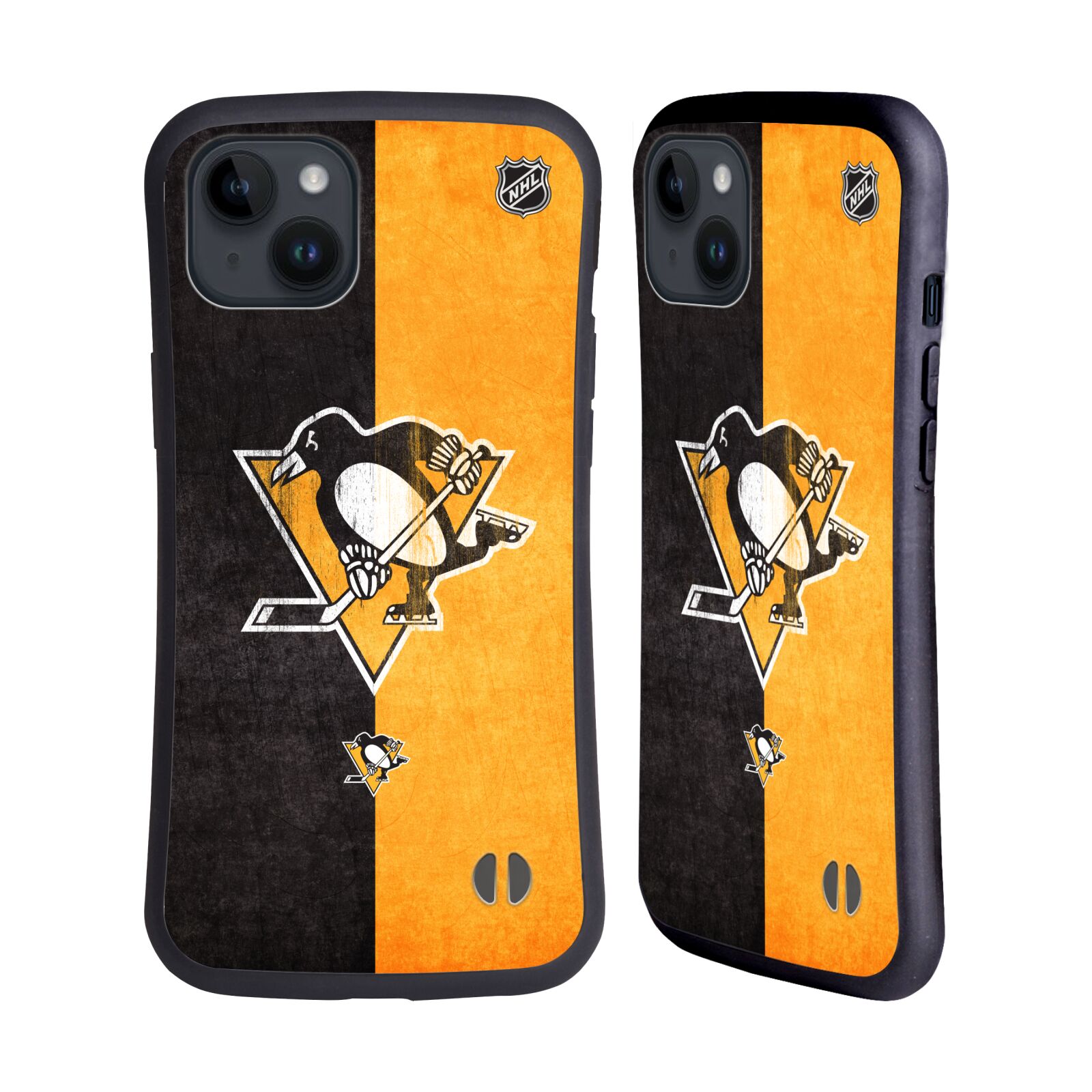 Obal na mobil Apple iPhone 15 PLUS - HEAD CASE - NHL - pruhy logo Pittsburgh Penguins