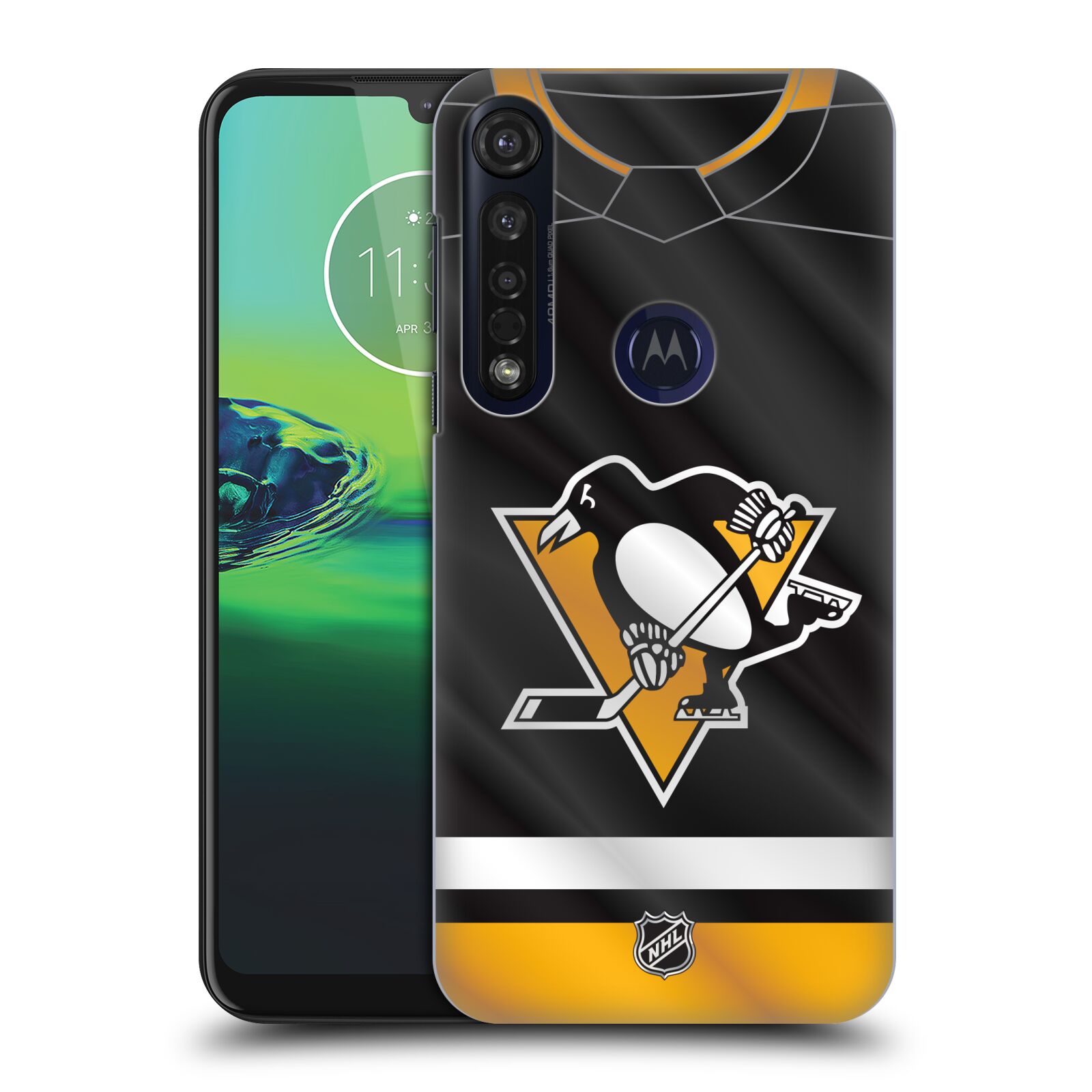 Pouzdro na mobil Motorola Moto G8 PLUS - HEAD CASE - Hokej NHL - Pittsburgh Penguins - Dres