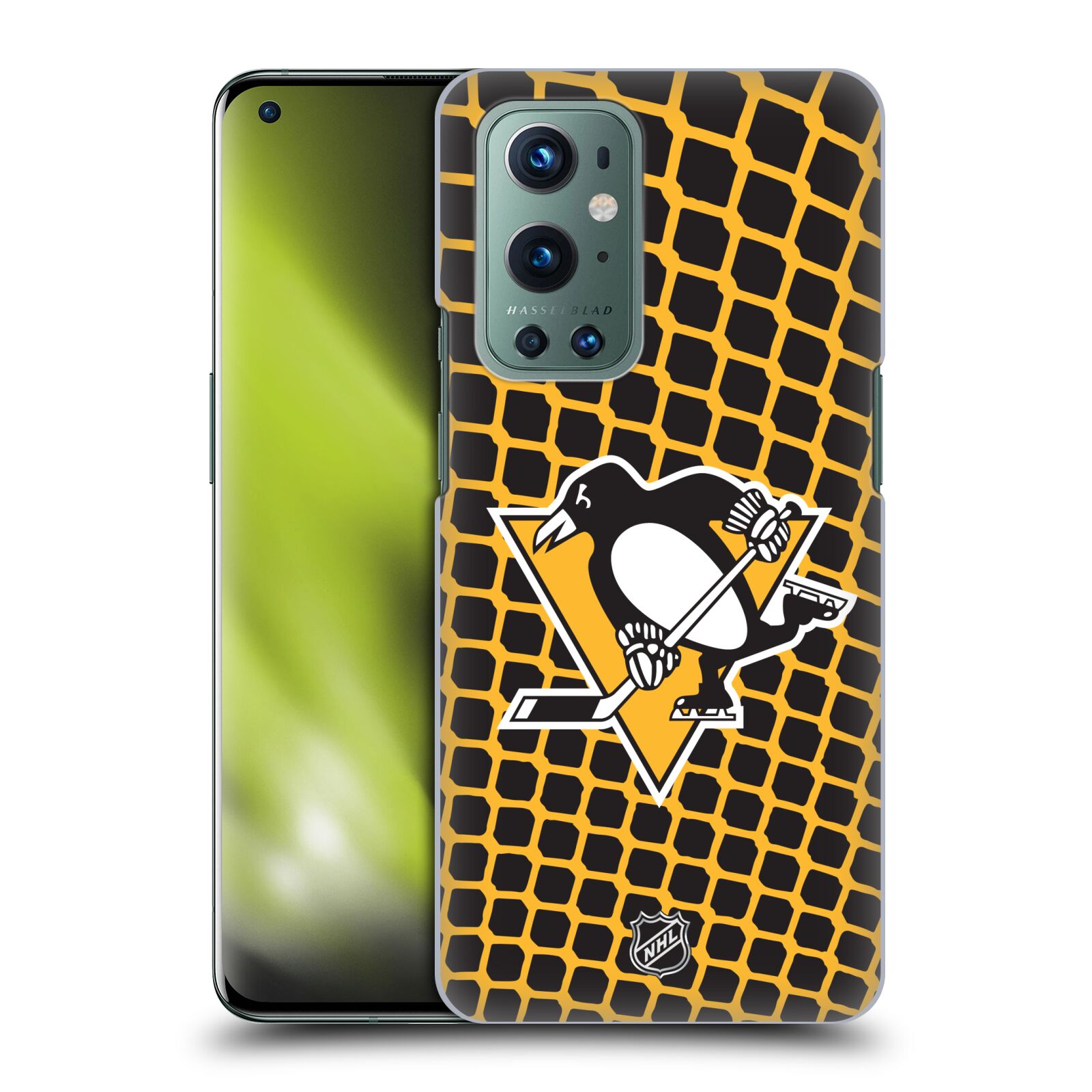 Pouzdro na mobil OnePlus 9 - HEAD CASE - Hokej NHL - Pittsburgh Penguins - Znak v brance