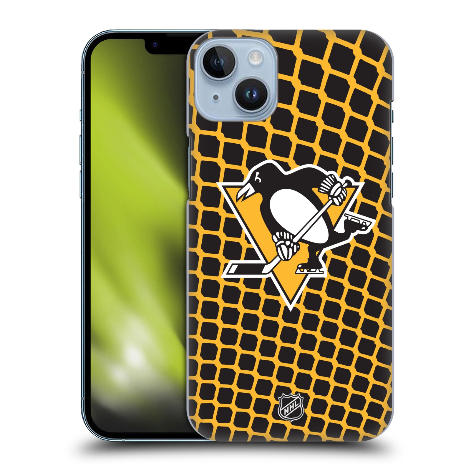 Pouzdro na mobil Apple Iphone 14 PLUS - HEAD CASE - Hokej NHL - Pittsburgh Penguins - Znak v brance