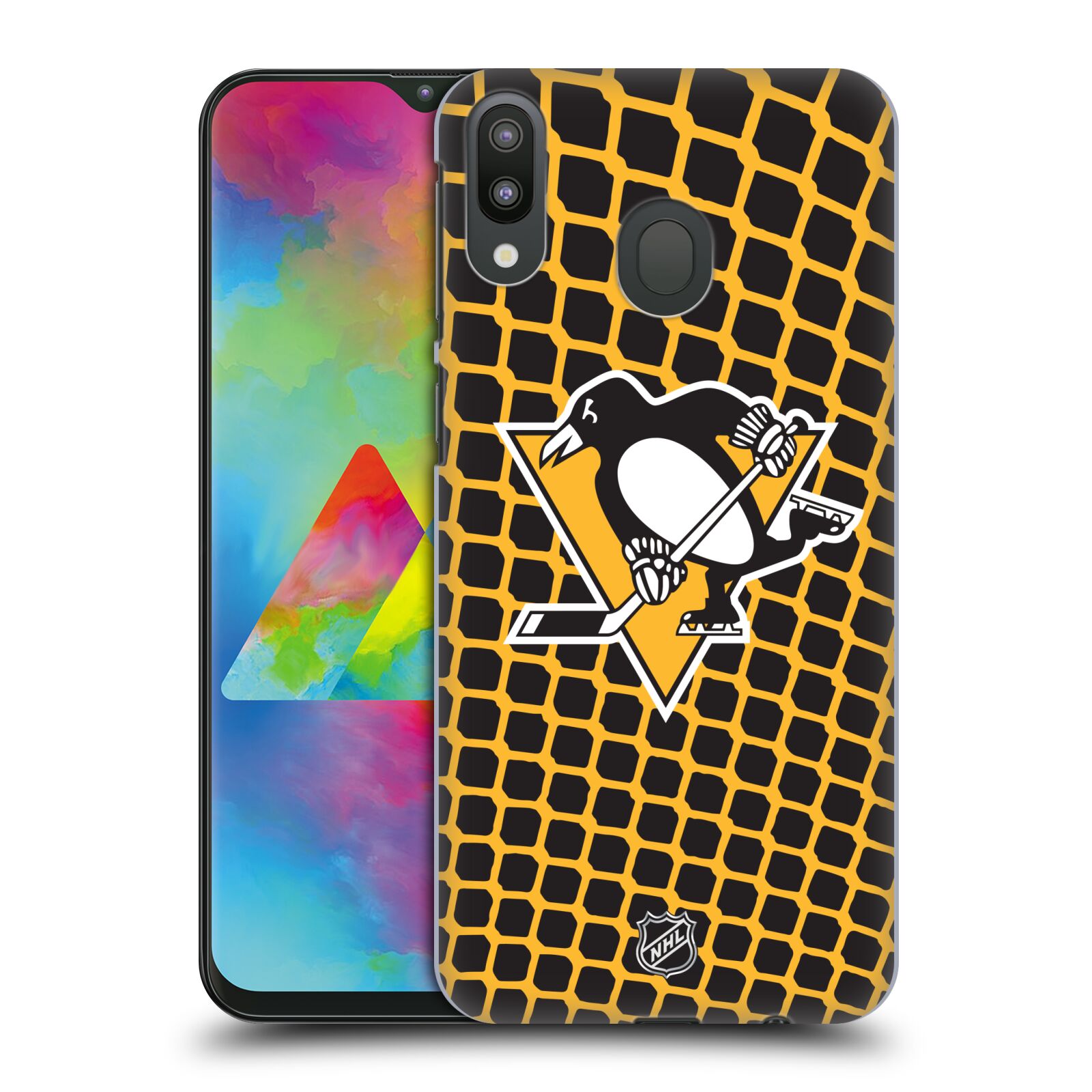 Pouzdro na mobil Samsung Galaxy M20 - HEAD CASE - Hokej NHL - Pittsburgh Penguins - Znak v brance