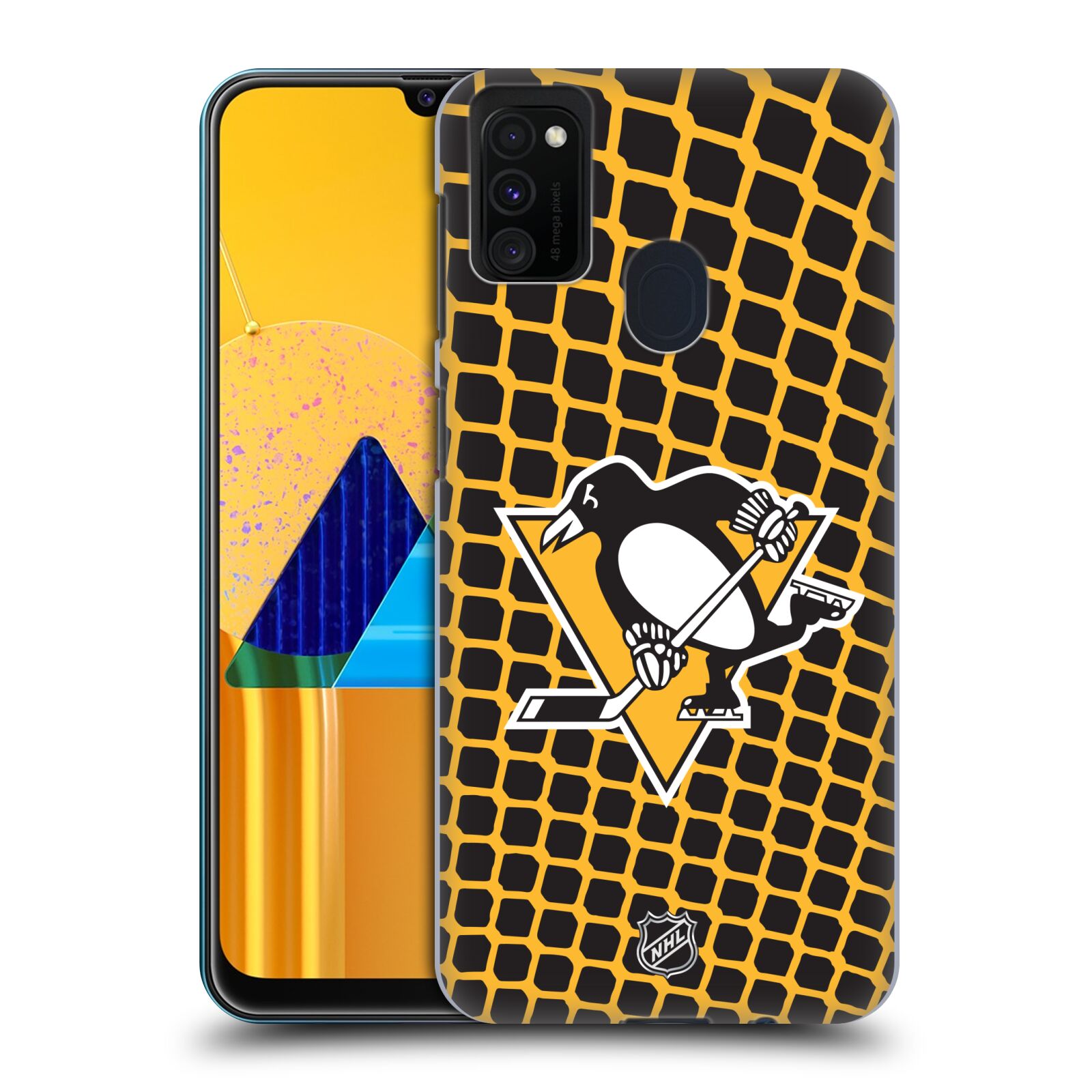 Pouzdro na mobil Samsung Galaxy M21 - HEAD CASE - Hokej NHL - Pittsburgh Penguins - Znak v brance