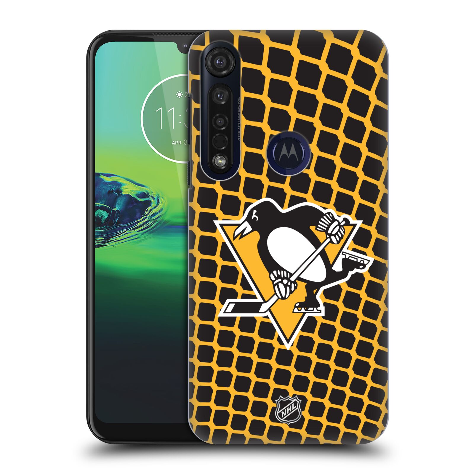 Pouzdro na mobil Motorola Moto G8 PLUS - HEAD CASE - Hokej NHL - Pittsburgh Penguins - Znak v brance