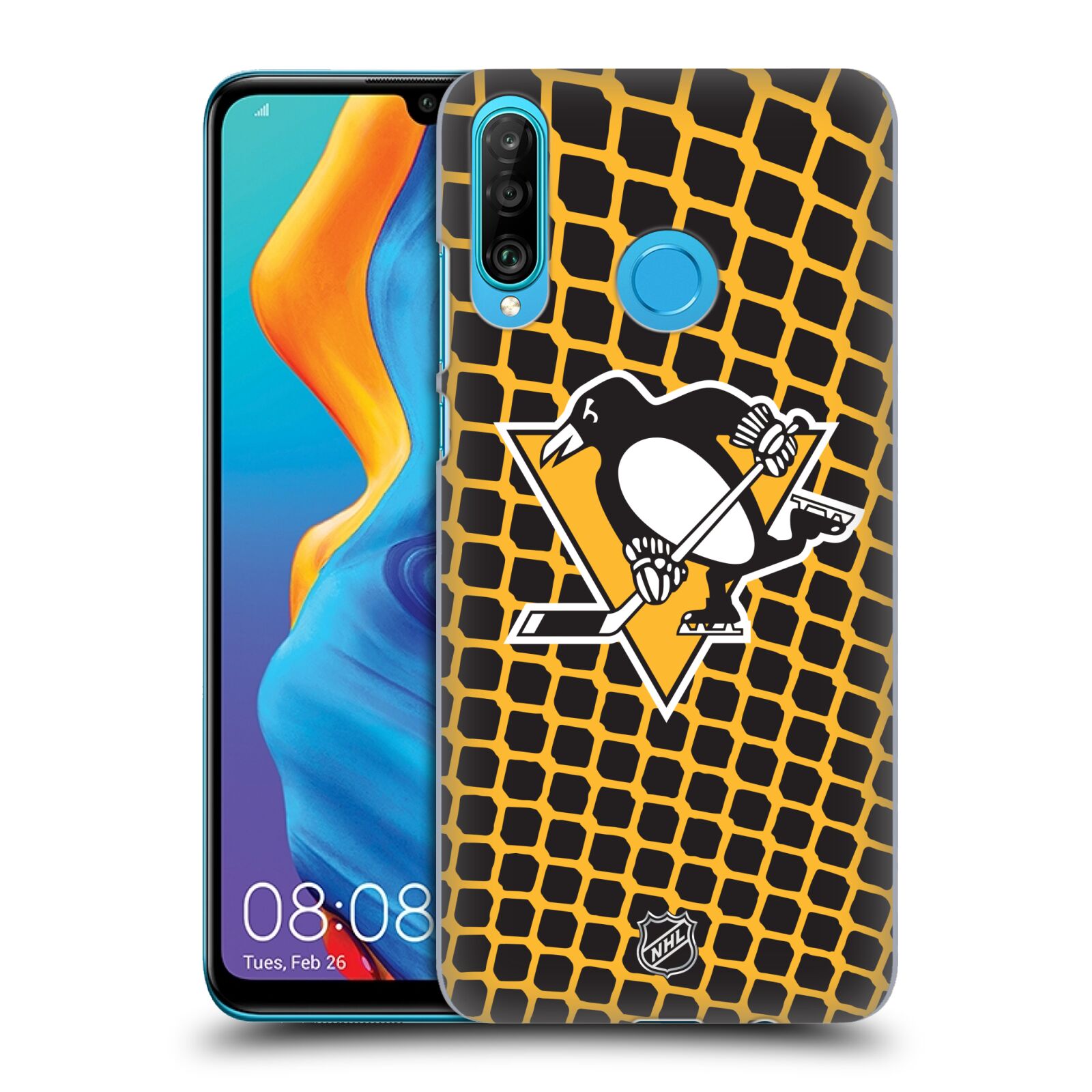 Pouzdro na mobil Huawei P30 LITE - HEAD CASE - Hokej NHL - Pittsburgh Penguins - Znak v brance