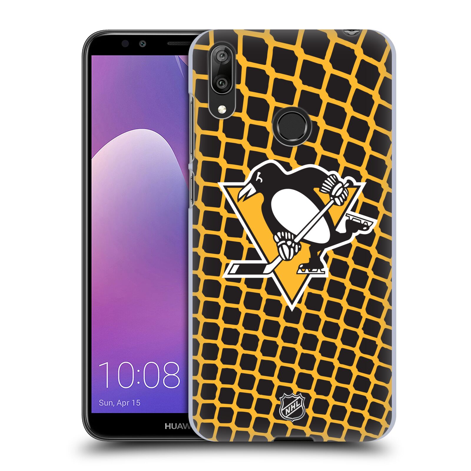 Pouzdro na mobil Huawei Y7 2019 - HEAD CASE - Hokej NHL - Pittsburgh Penguins - Znak v brance
