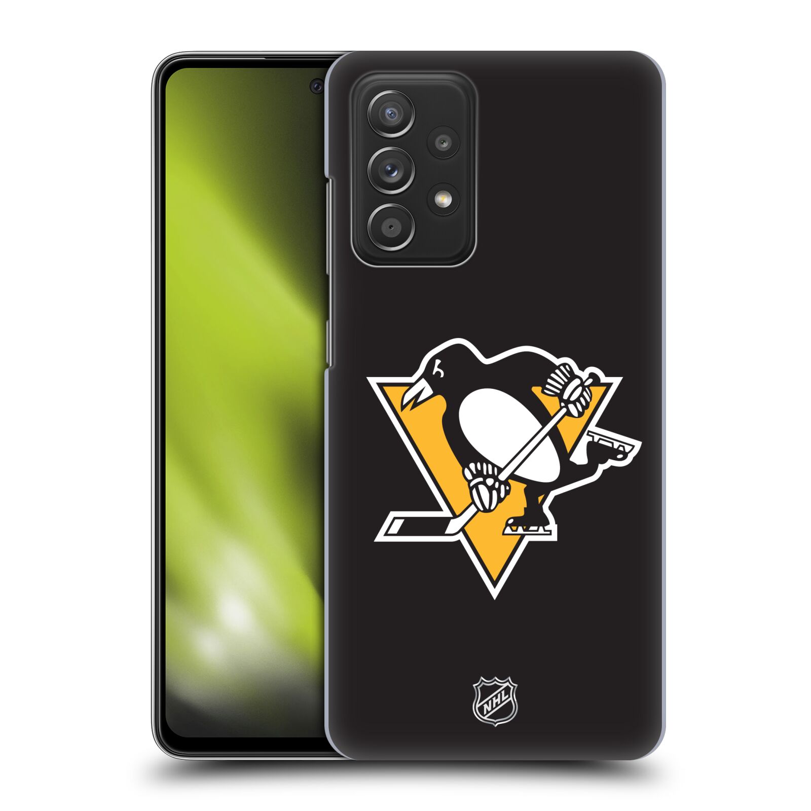 Pouzdro na mobil Samsung Galaxy A52 / A52 5G / A52s 5G - HEAD CASE - Hokej NHL - Pittsburgh Penguins - černé pozadí znak