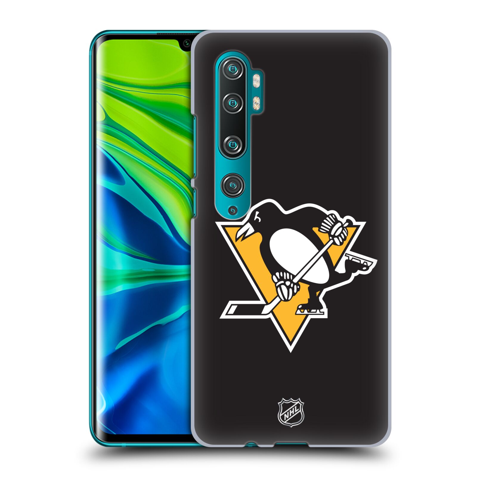 Pouzdro na mobil Xiaomi Mi Note 10 / Mi Note 10 Pro - HEAD CASE - Hokej NHL - Pittsburgh Penguins - černé pozadí znak