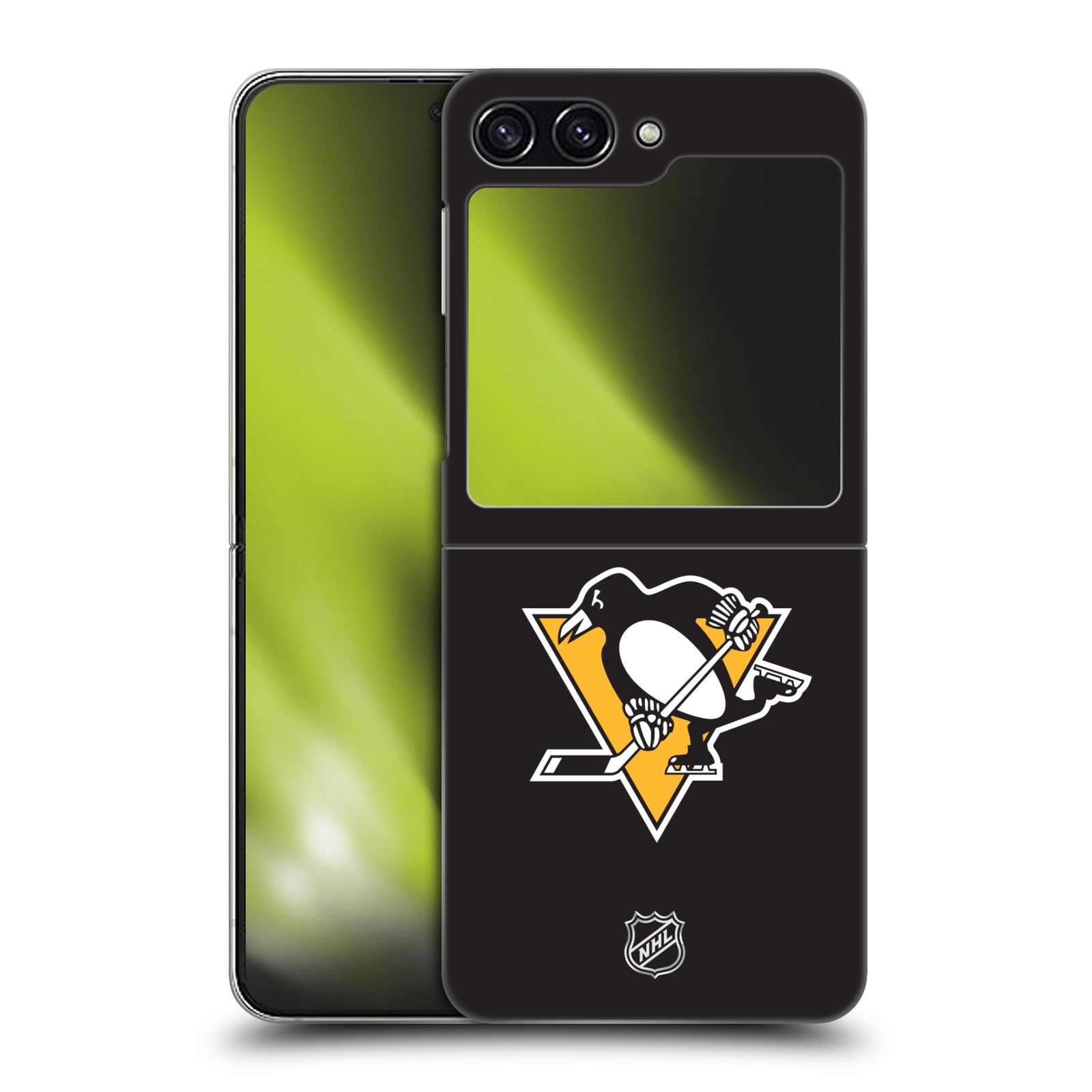 Plastový obal HEAD CASE na mobil Samsung Galaxy Z Flip 5  Hokej NHL - Pittsburgh Penguins - černé pozadí znak
