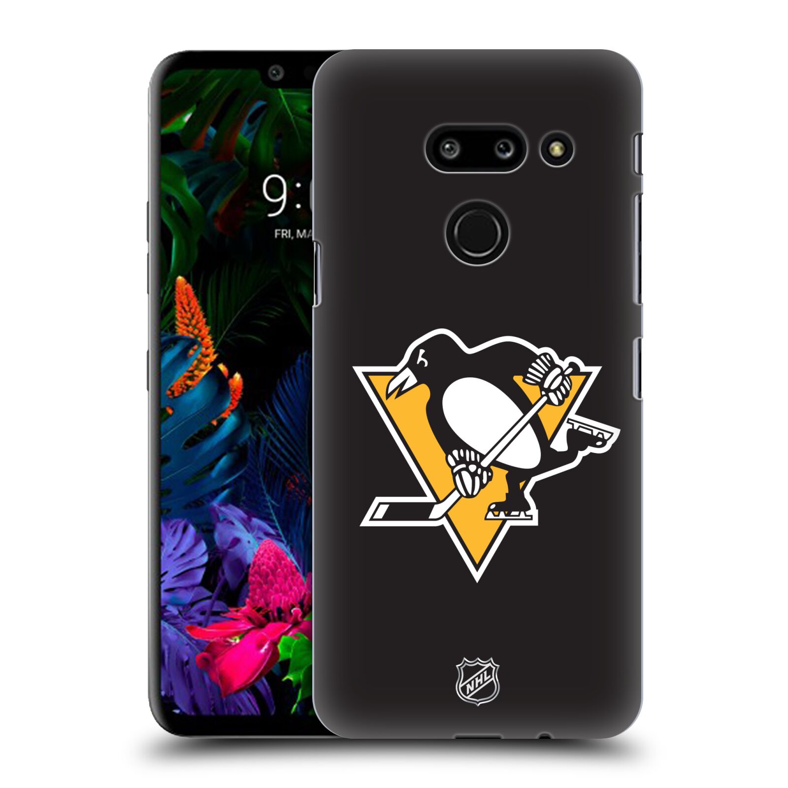 Pouzdro na mobil LG G8 ThinQ - HEAD CASE - Hokej NHL - Pittsburgh Penguins - černé pozadí znak