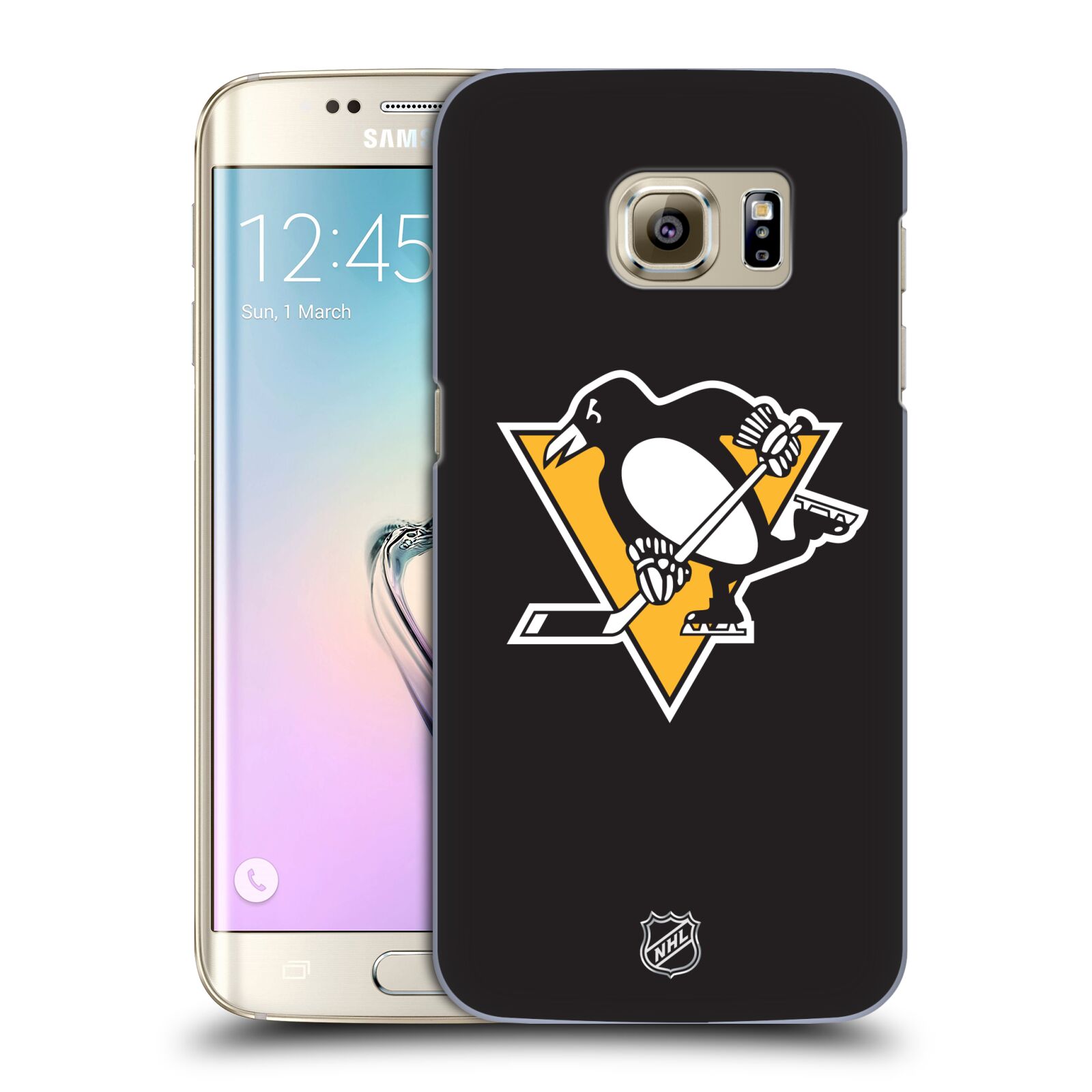 Pouzdro na mobil Samsung Galaxy S7 EDGE - HEAD CASE - Hokej NHL - Pittsburgh Penguins - černé pozadí znak