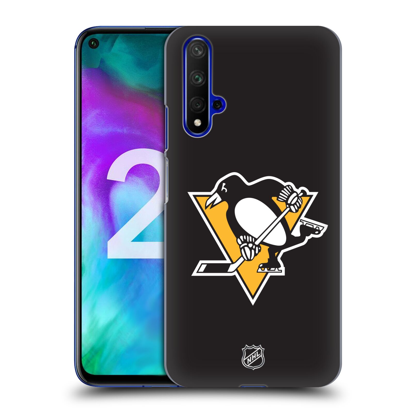 Pouzdro na mobil HONOR 20 - HEAD CASE - Hokej NHL - Pittsburgh Penguins - černé pozadí znak