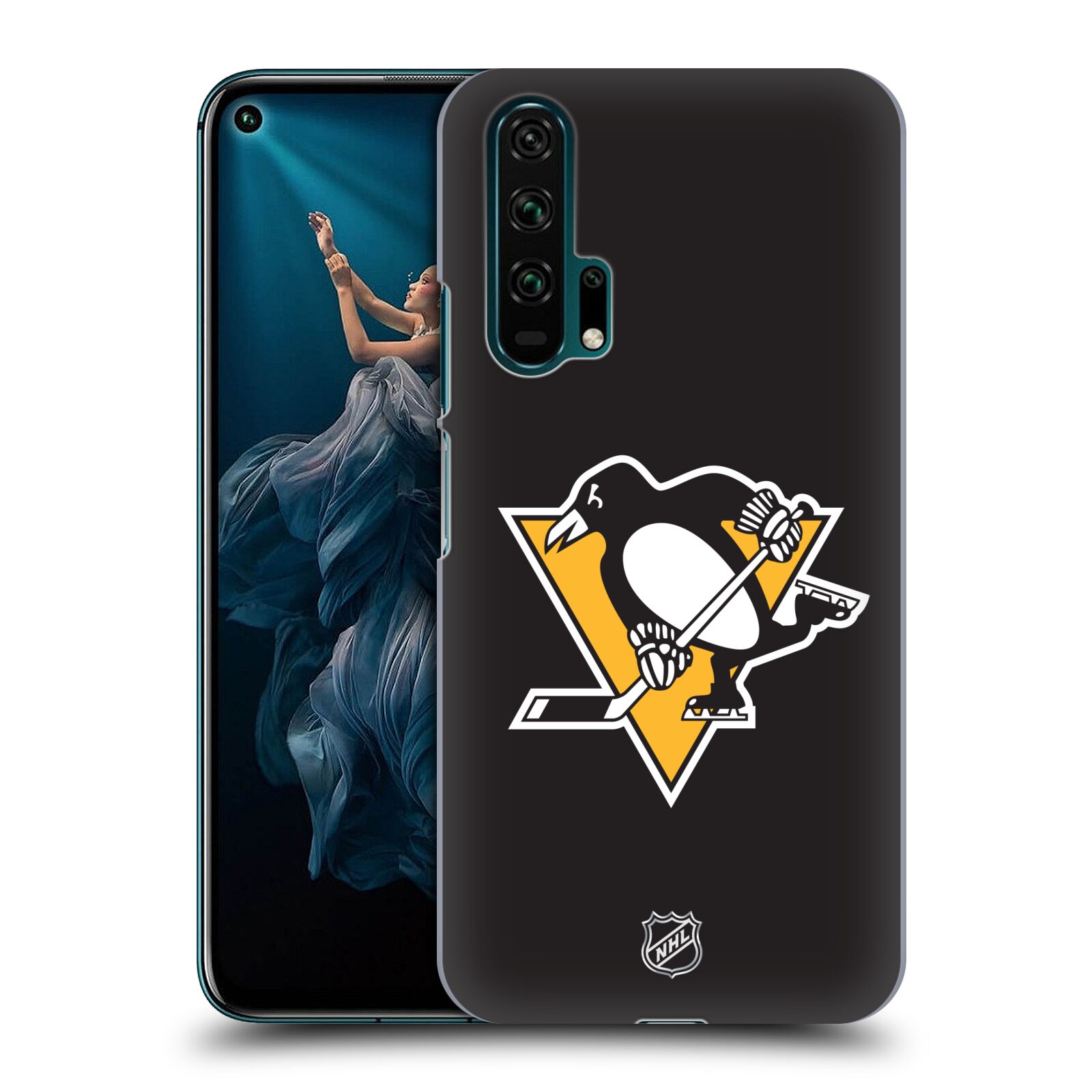 Pouzdro na mobil HONOR 20 PRO - HEAD CASE - Hokej NHL - Pittsburgh Penguins - černé pozadí znak