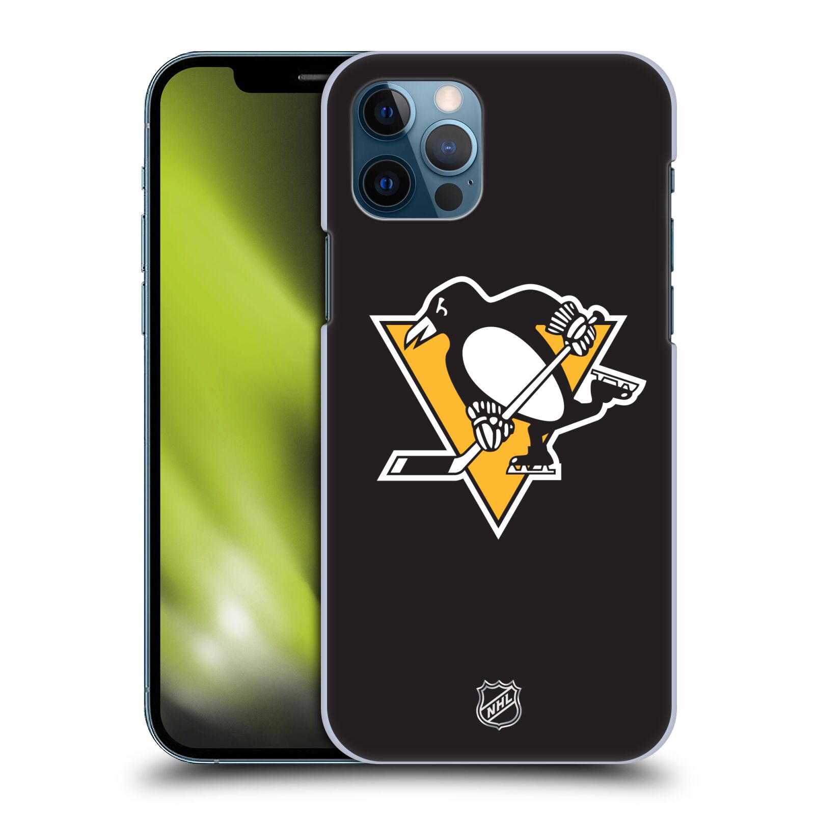 Pouzdro na mobil Apple Iphone 12 / 12 PRO - HEAD CASE - Hokej NHL - Pittsburgh Penguins - černé pozadí znak