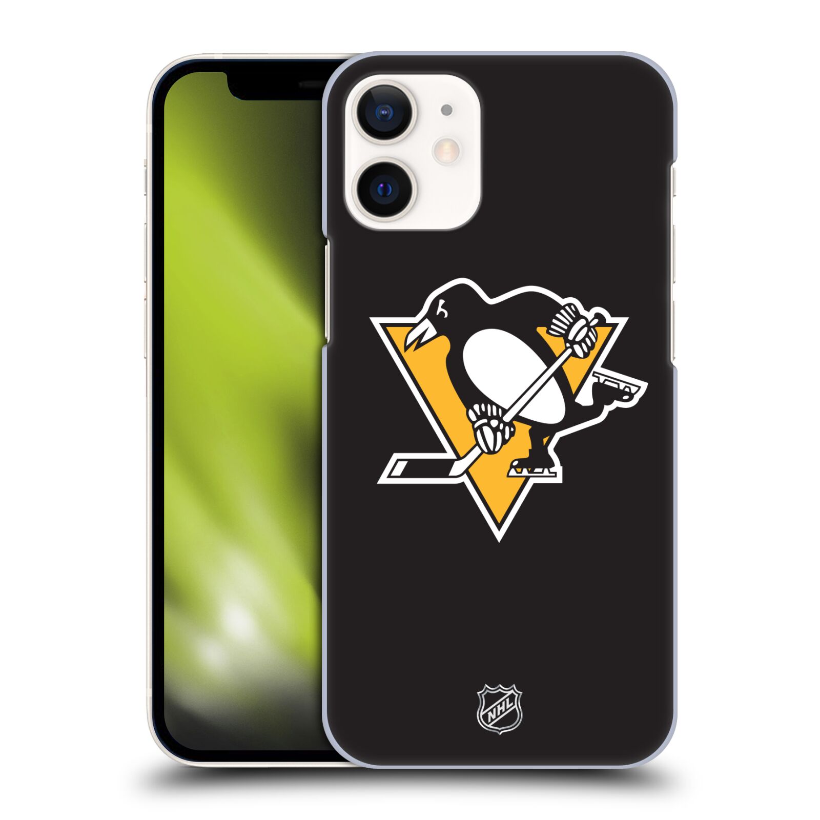Pouzdro na mobil Apple Iphone 12 MINI - HEAD CASE - Hokej NHL - Pittsburgh Penguins - černé pozadí znak