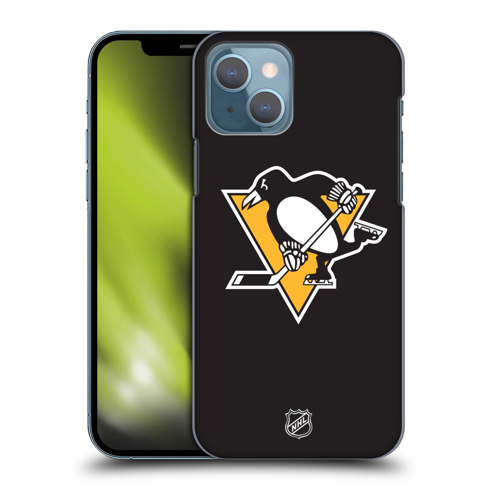 Pouzdro na mobil Apple Iphone 13 - HEAD CASE - Hokej NHL - Pittsburgh Penguins - černé pozadí znak