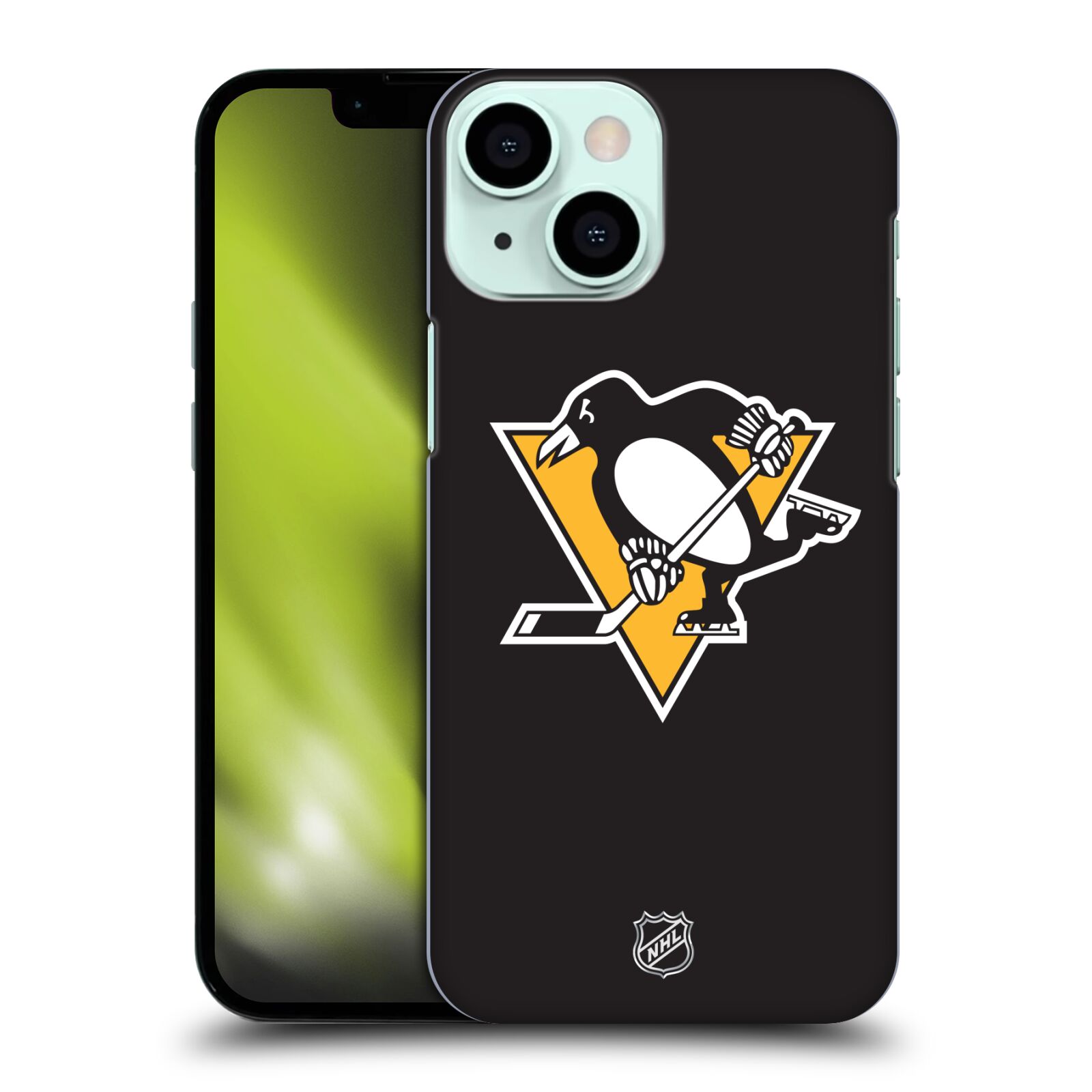 Pouzdro na mobil Apple Iphone 13 MINI - HEAD CASE - Hokej NHL - Pittsburgh Penguins - černé pozadí znak