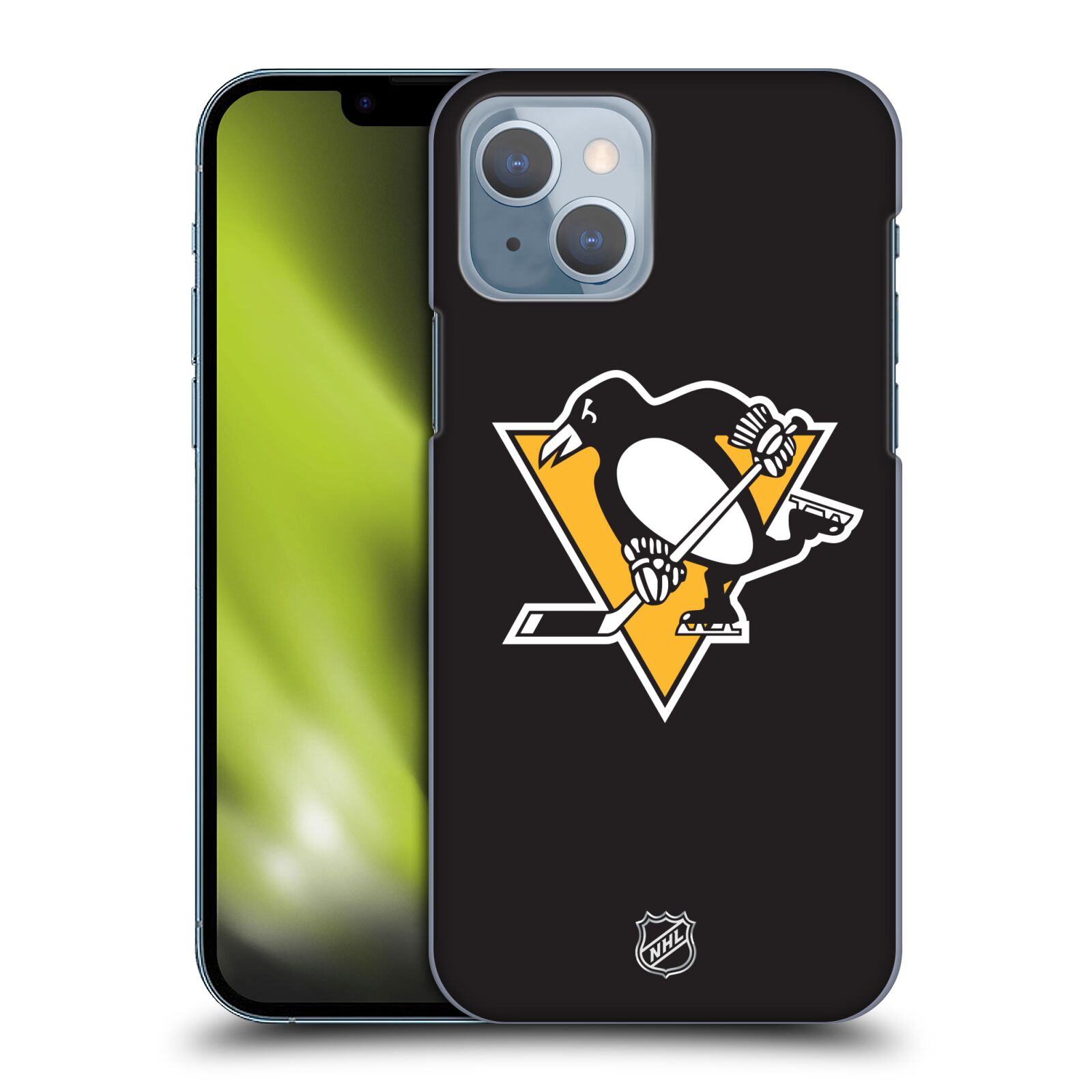 Pouzdro na mobil Apple Iphone 14 - HEAD CASE - Hokej NHL - Pittsburgh Penguins - černé pozadí znak