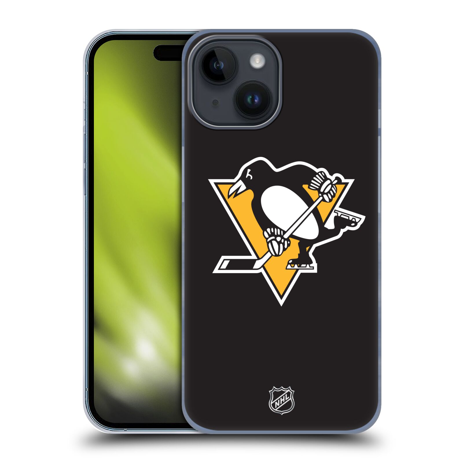 Plastový obal HEAD CASE na mobil Apple Iphone 15  Hokej NHL - Pittsburgh Penguins - černé pozadí znak