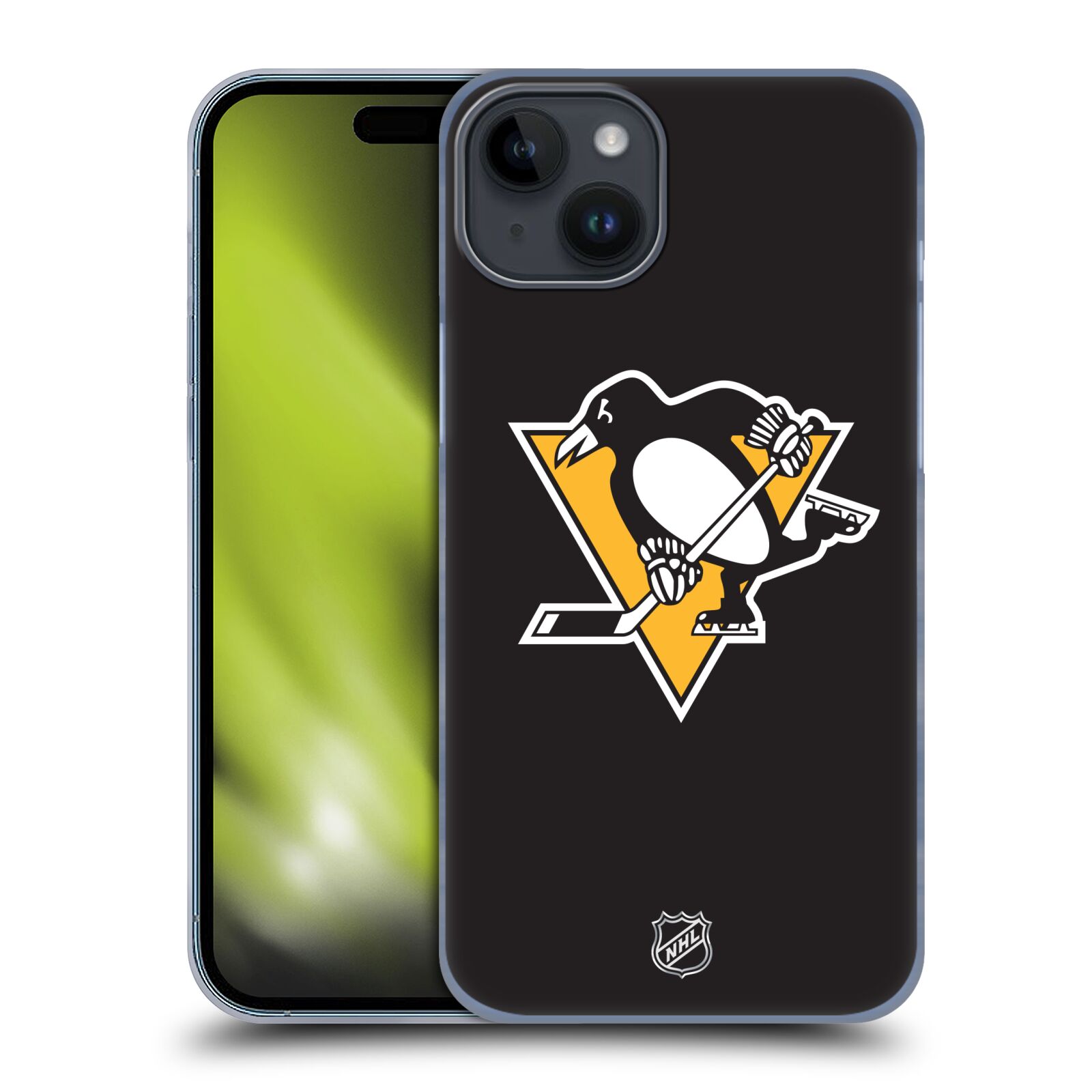 Plastový obal HEAD CASE na mobil Apple Iphone 15 PLUS  Hokej NHL - Pittsburgh Penguins - černé pozadí znak
