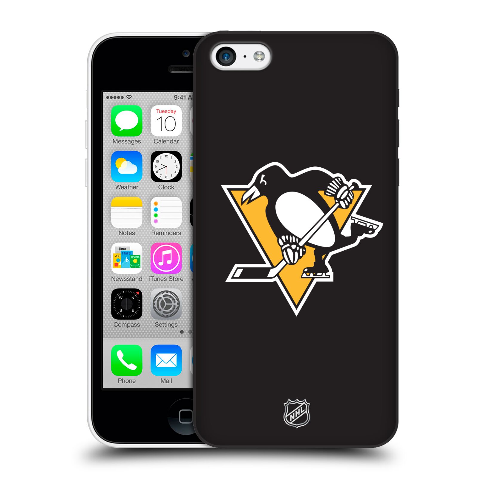 Pouzdro na mobil Apple Iphone 5C - HEAD CASE - Hokej NHL - Pittsburgh Penguins - černé pozadí znak