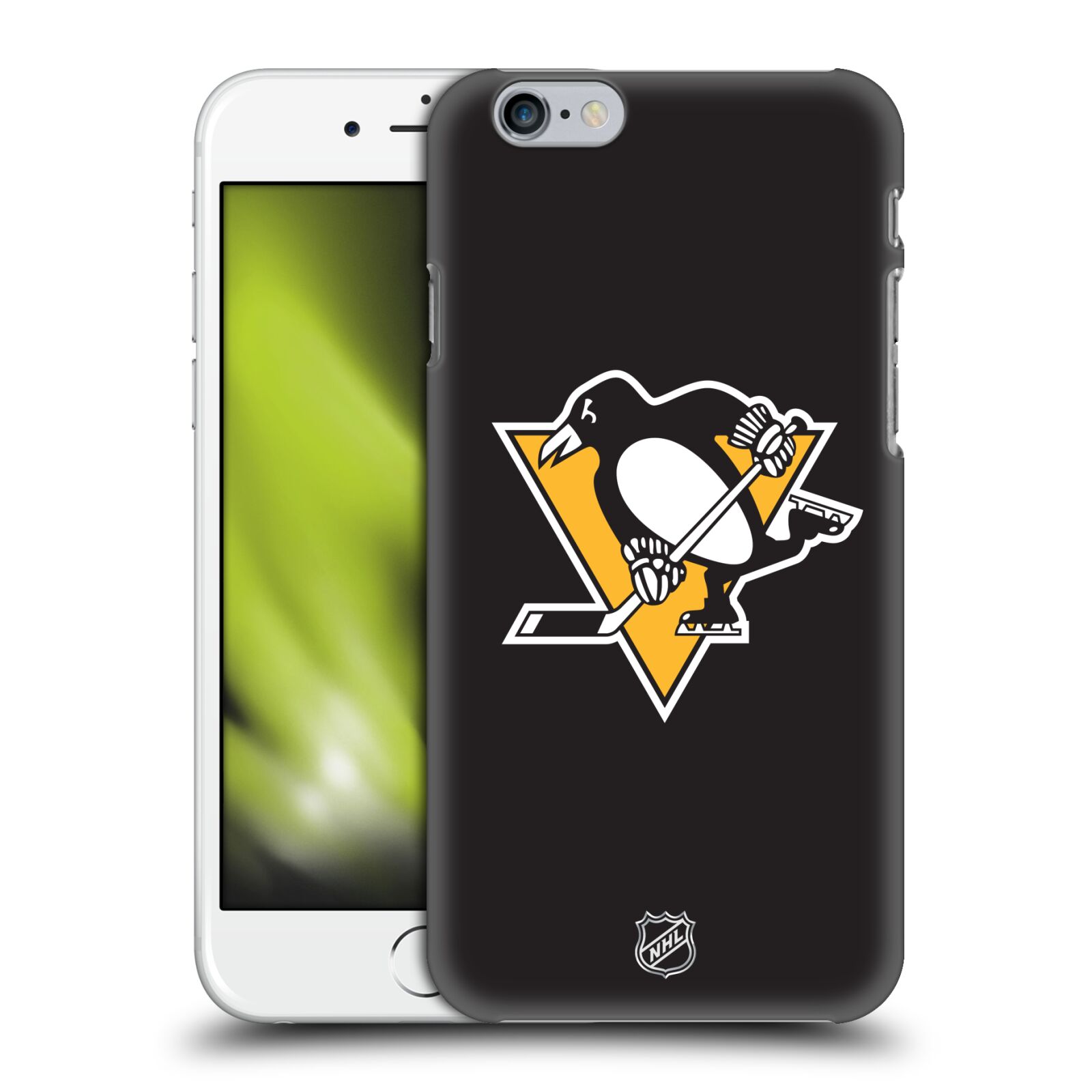 Pouzdro na mobil Apple Iphone 6/6S - HEAD CASE - Hokej NHL - Pittsburgh Penguins - černé pozadí znak