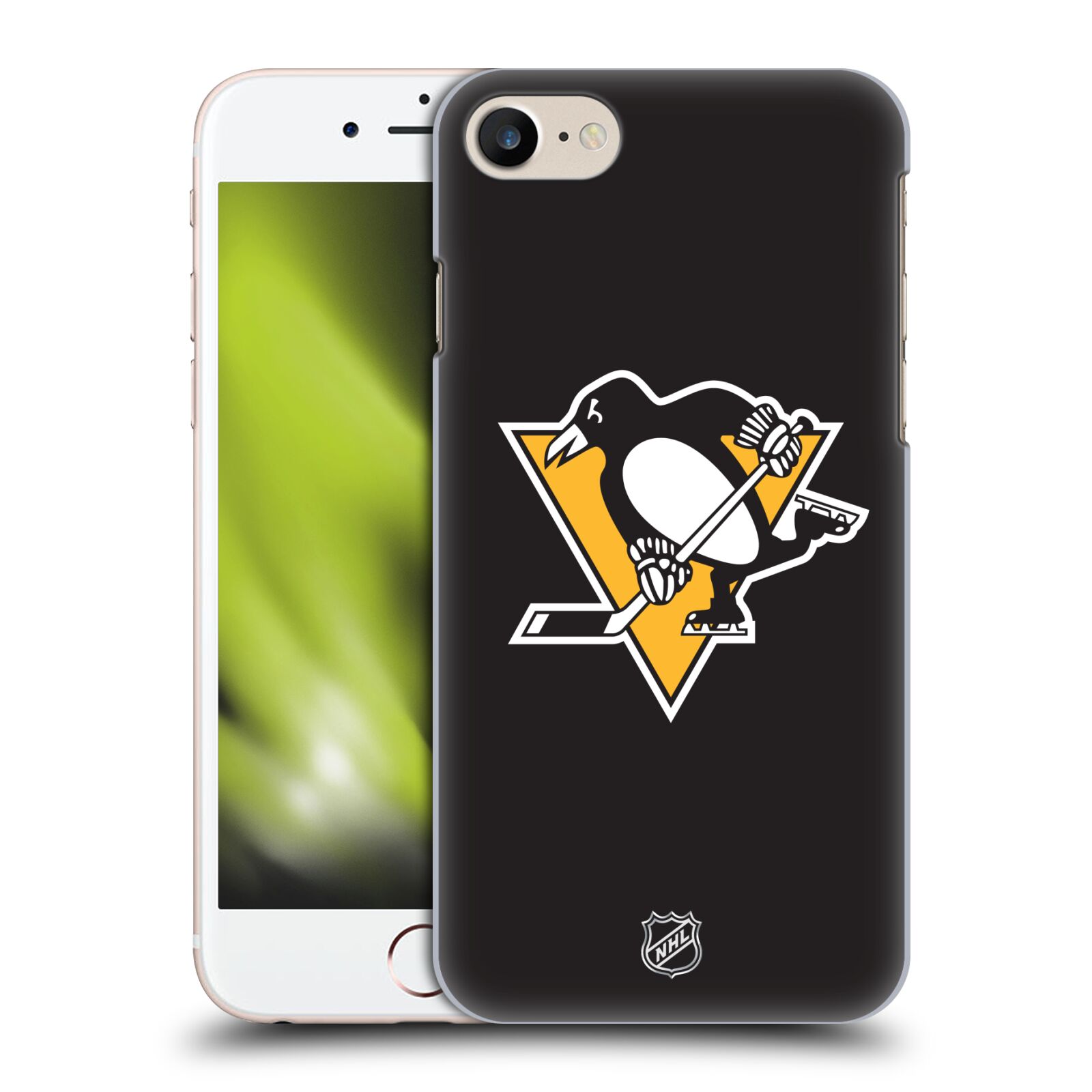 Pouzdro na mobil Apple Iphone 7/8 - HEAD CASE - Hokej NHL - Pittsburgh Penguins - černé pozadí znak