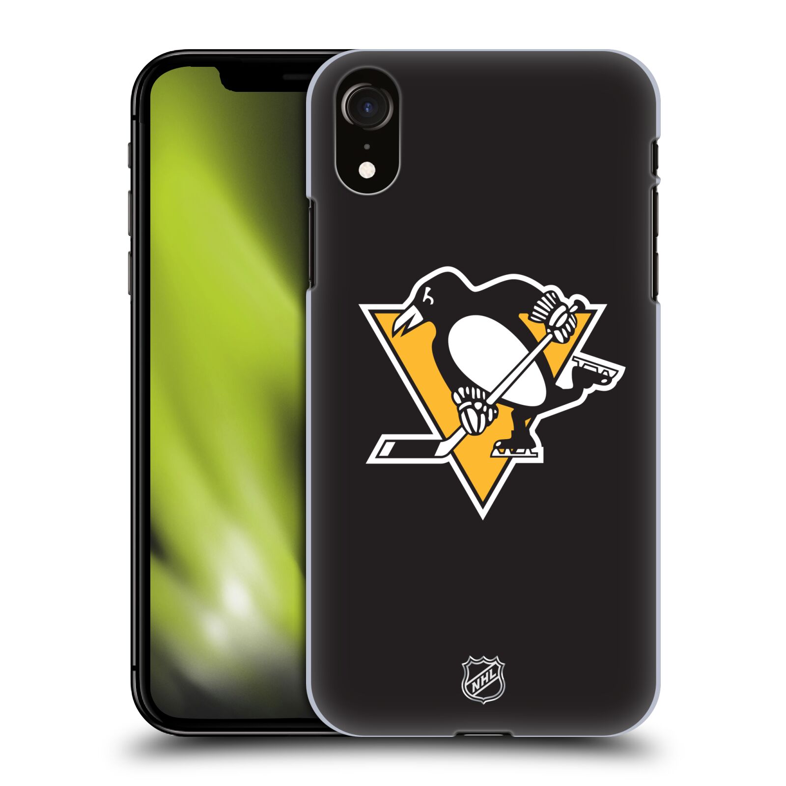 Pouzdro na mobil Apple Iphone XR - HEAD CASE - Hokej NHL - Pittsburgh Penguins - černé pozadí znak