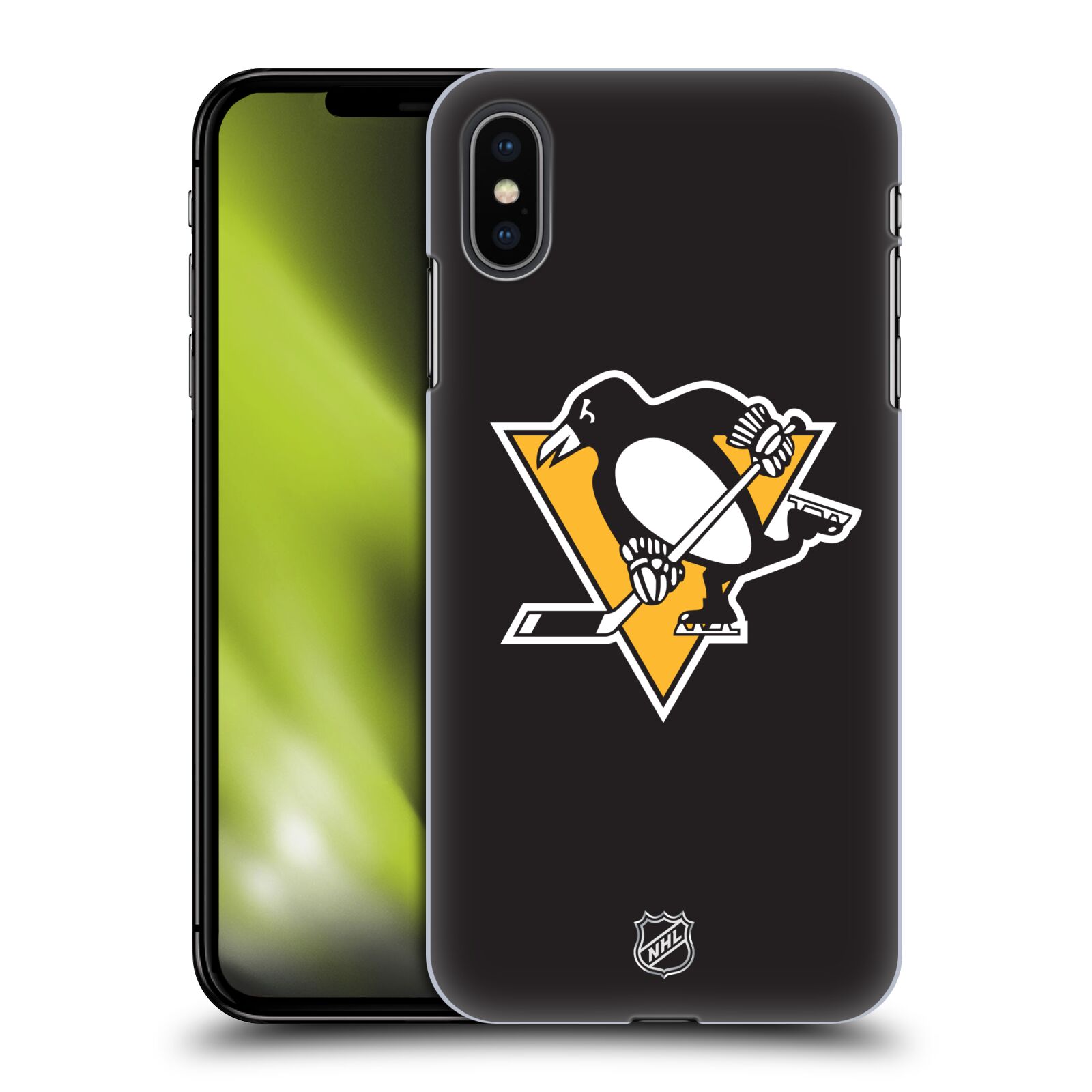 Pouzdro na mobil Apple Iphone XS MAX - HEAD CASE - Hokej NHL - Pittsburgh Penguins - černé pozadí znak