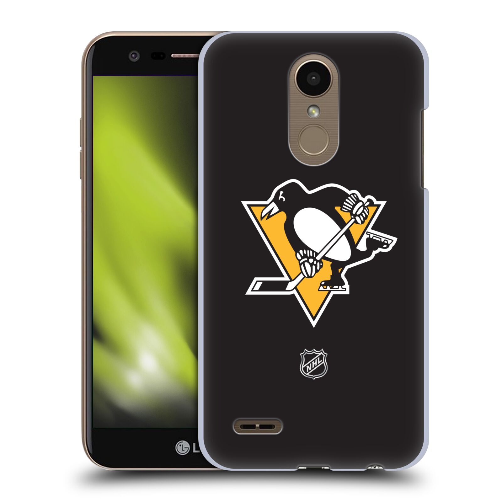 Pouzdro na mobil LG K10 2018 - HEAD CASE - Hokej NHL - Pittsburgh Penguins - černé pozadí znak
