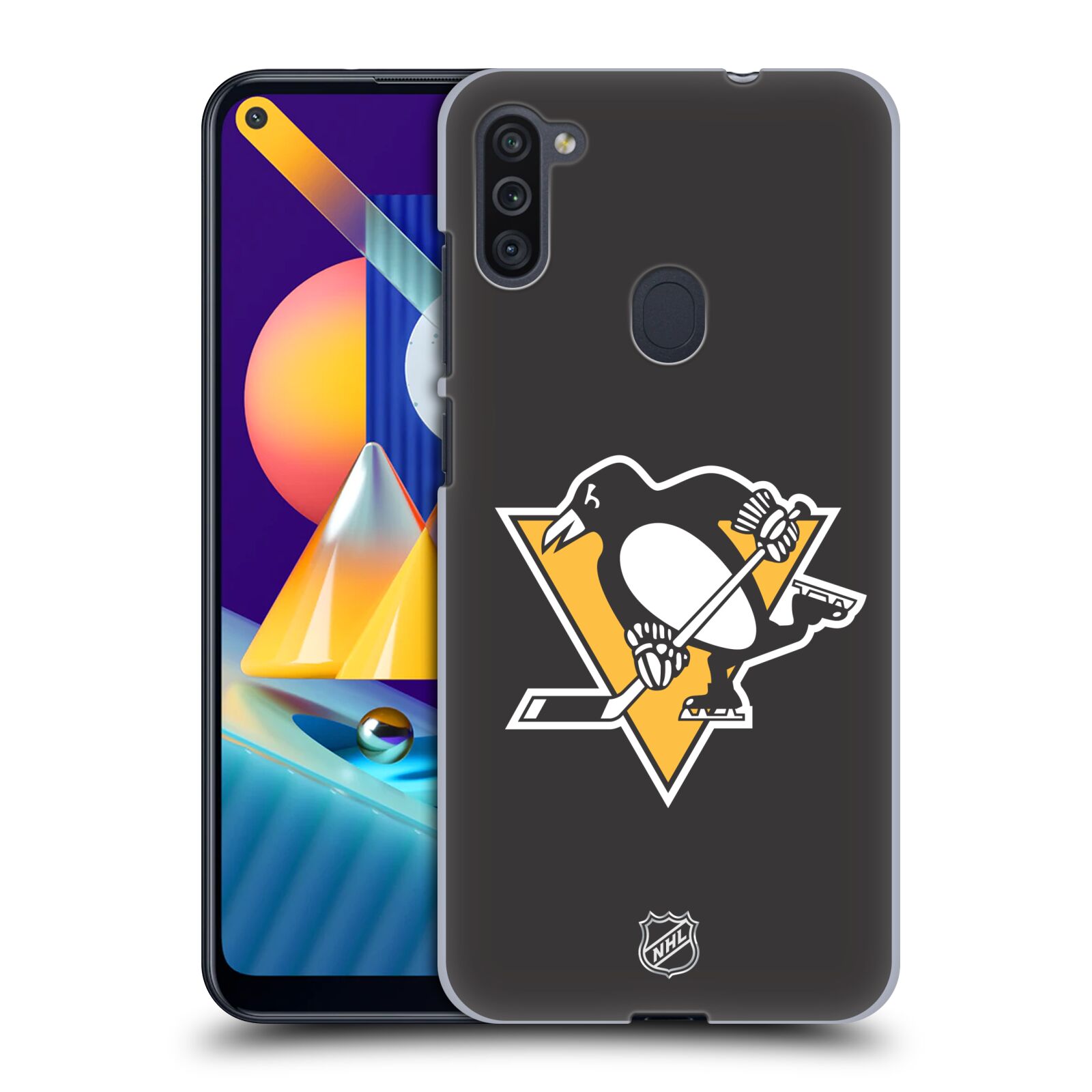 Pouzdro na mobil Samsung Galaxy M11 - HEAD CASE - Hokej NHL - Pittsburgh Penguins - černé pozadí znak
