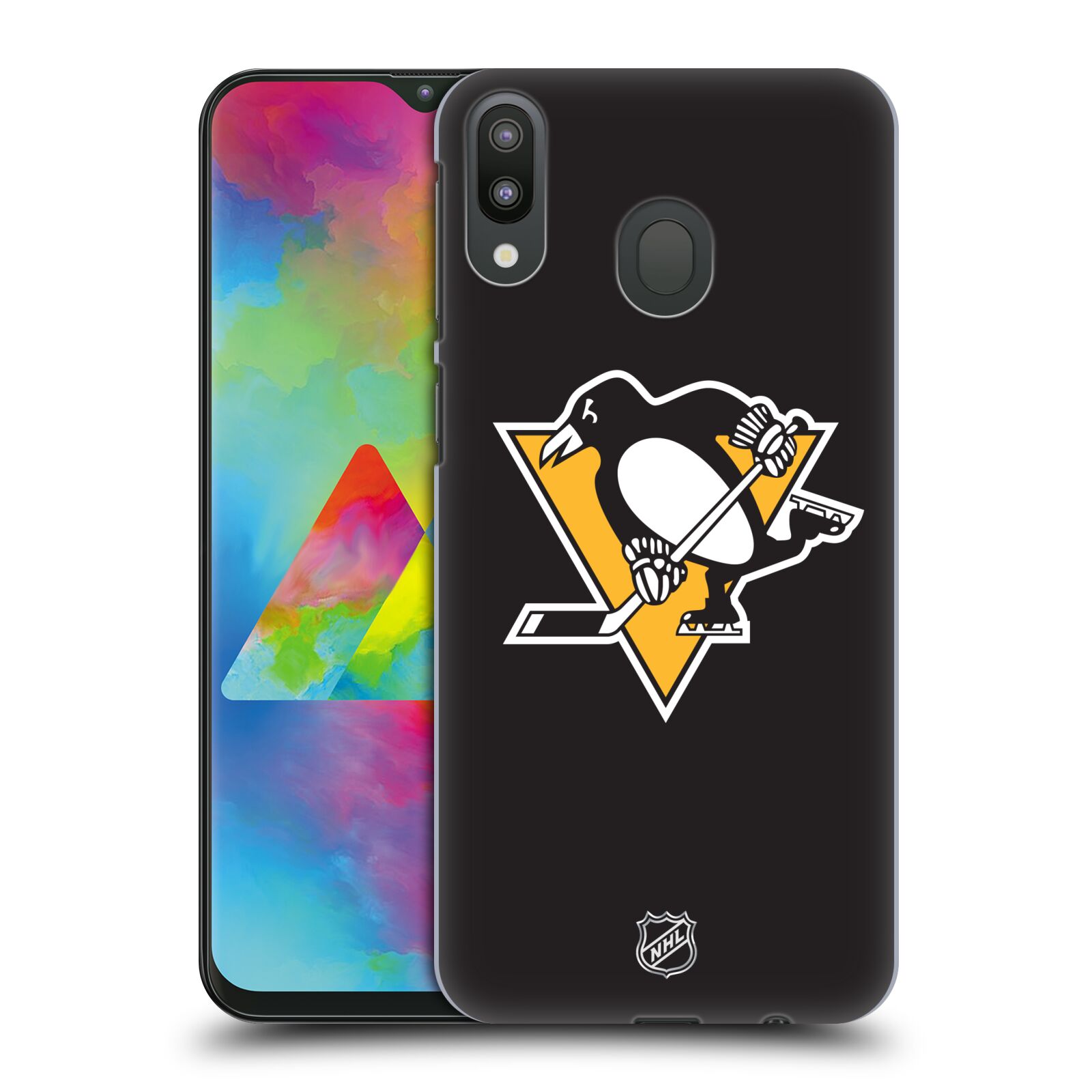 Pouzdro na mobil Samsung Galaxy M20 - HEAD CASE - Hokej NHL - Pittsburgh Penguins - černé pozadí znak