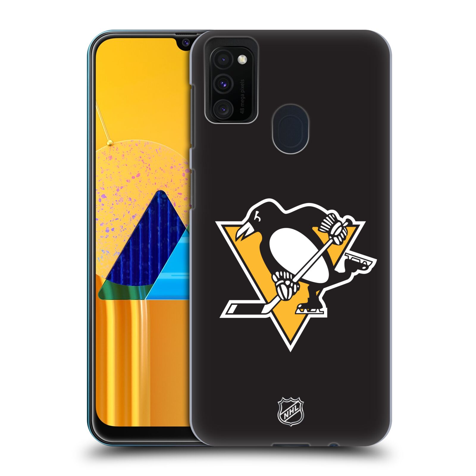 Pouzdro na mobil Samsung Galaxy M21 - HEAD CASE - Hokej NHL - Pittsburgh Penguins - černé pozadí znak