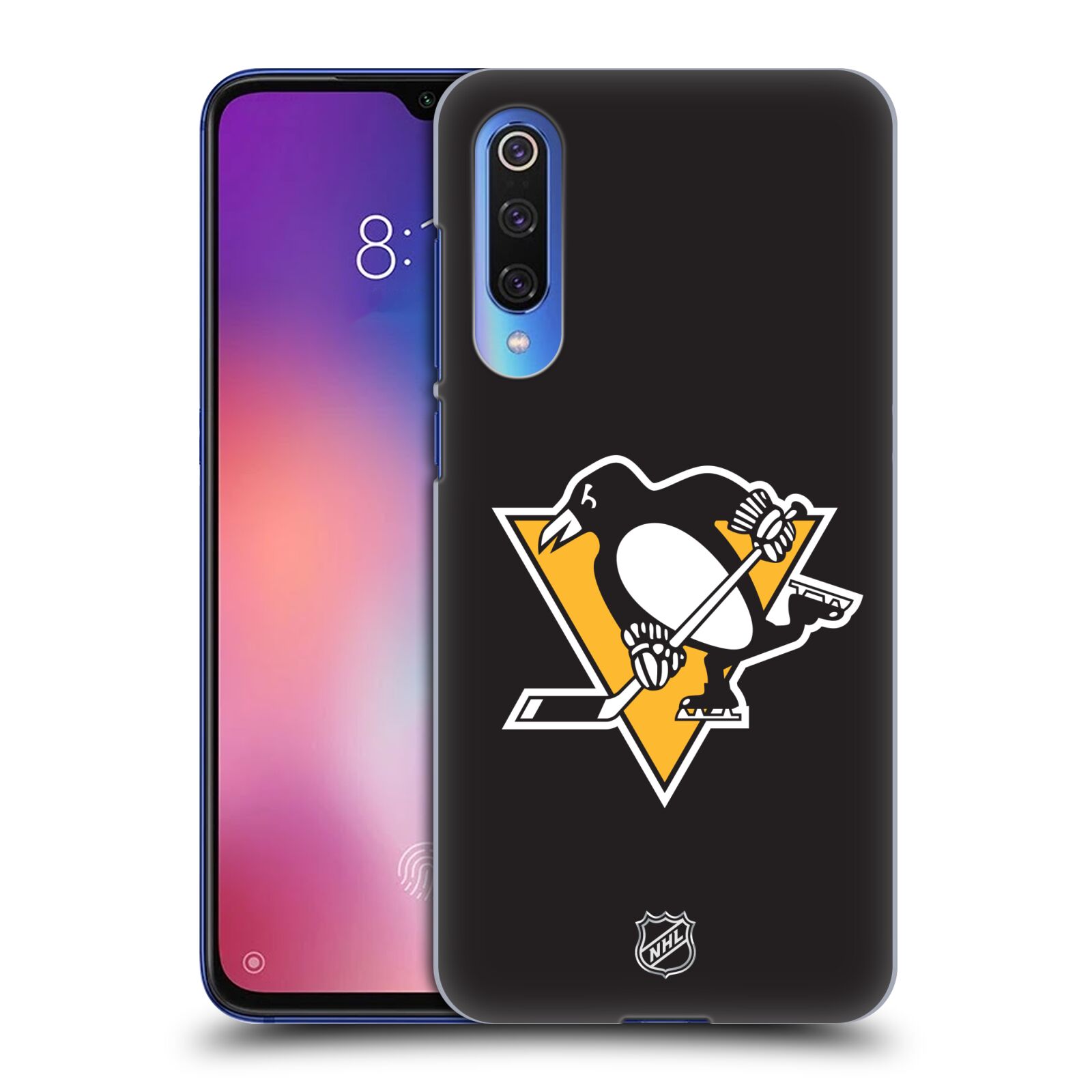 Pouzdro na mobil Xiaomi  Mi 9 SE - HEAD CASE - Hokej NHL - Pittsburgh Penguins - černé pozadí znak
