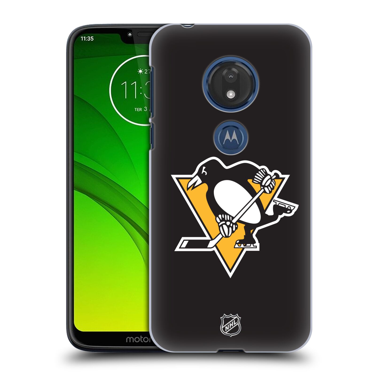Pouzdro na mobil Motorola Moto G7 Play - HEAD CASE - Hokej NHL - Pittsburgh Penguins - černé pozadí znak