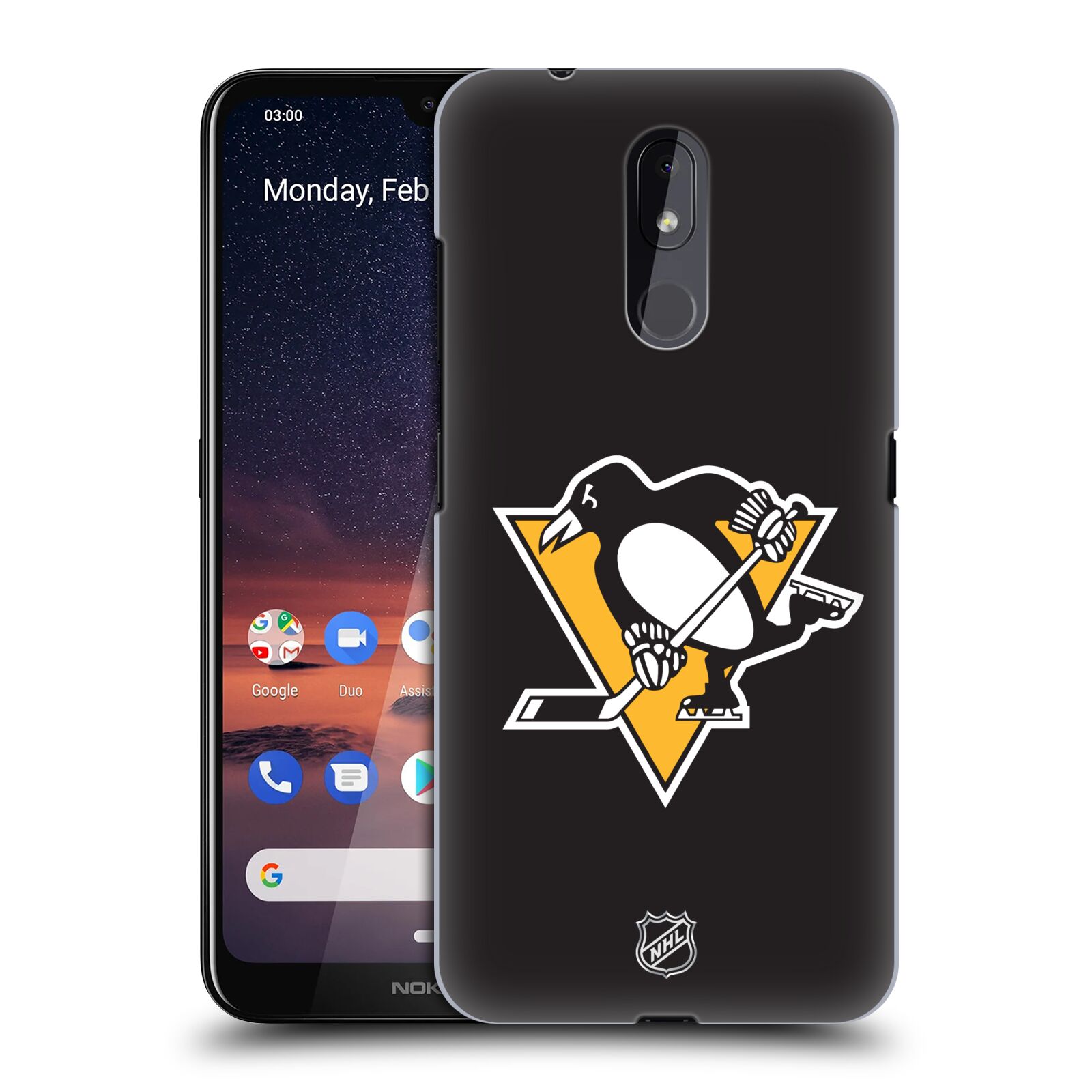 Pouzdro na mobil Nokia 3.2 - HEAD CASE - Hokej NHL - Pittsburgh Penguins - černé pozadí znak