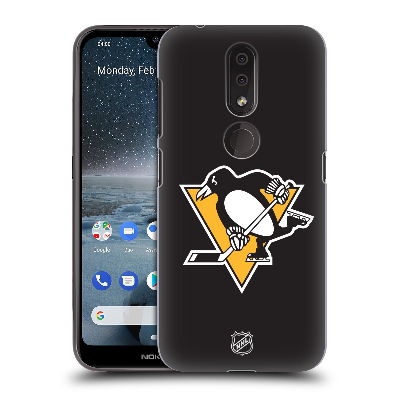 Pouzdro na mobil Nokia 4.2 - HEAD CASE - Hokej NHL - Pittsburgh Penguins - černé pozadí znak