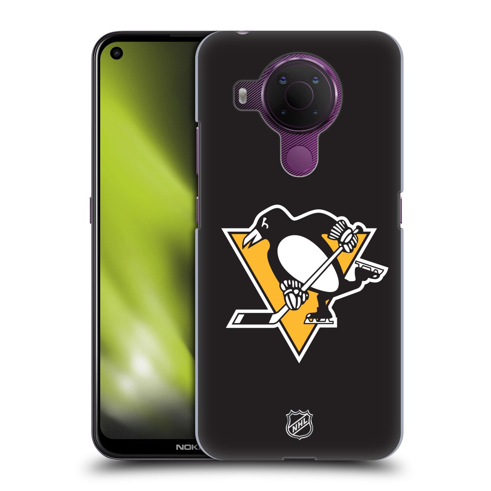 Pouzdro na mobil Nokia 5.4 - HEAD CASE - Hokej NHL - Pittsburgh Penguins - černé pozadí znak