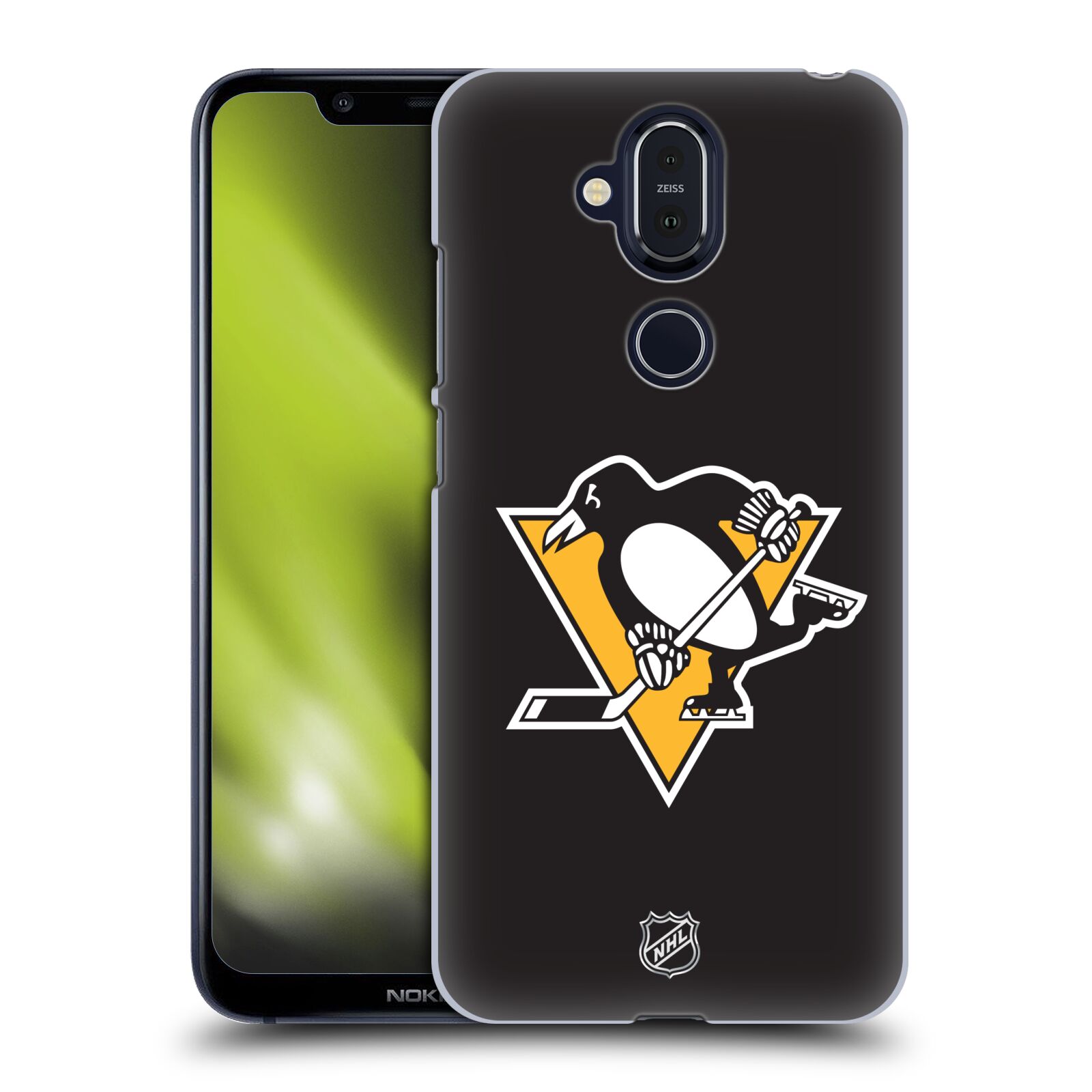 Pouzdro na mobil NOKIA 8.1 - HEAD CASE - Hokej NHL - Pittsburgh Penguins - černé pozadí znak