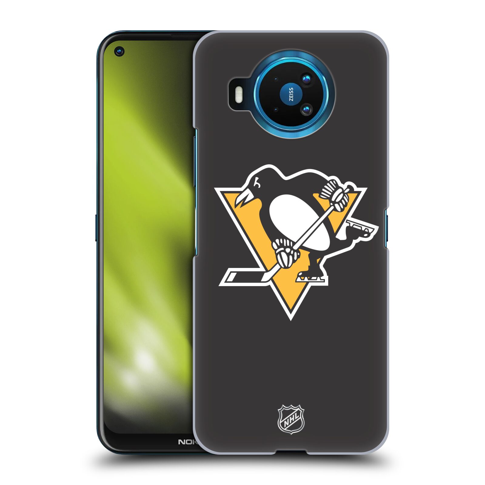 Pouzdro na mobil NOKIA 8.3 - HEAD CASE - Hokej NHL - Pittsburgh Penguins - černé pozadí znak
