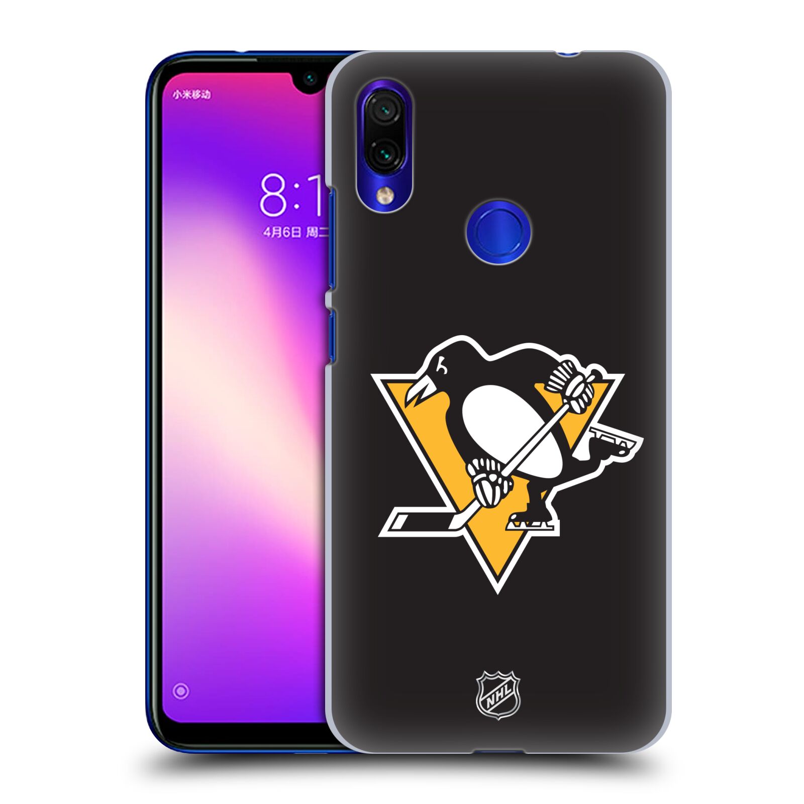 Pouzdro na mobil Xiaomi Redmi Note 7 - HEAD CASE - Hokej NHL - Pittsburgh Penguins - černé pozadí znak