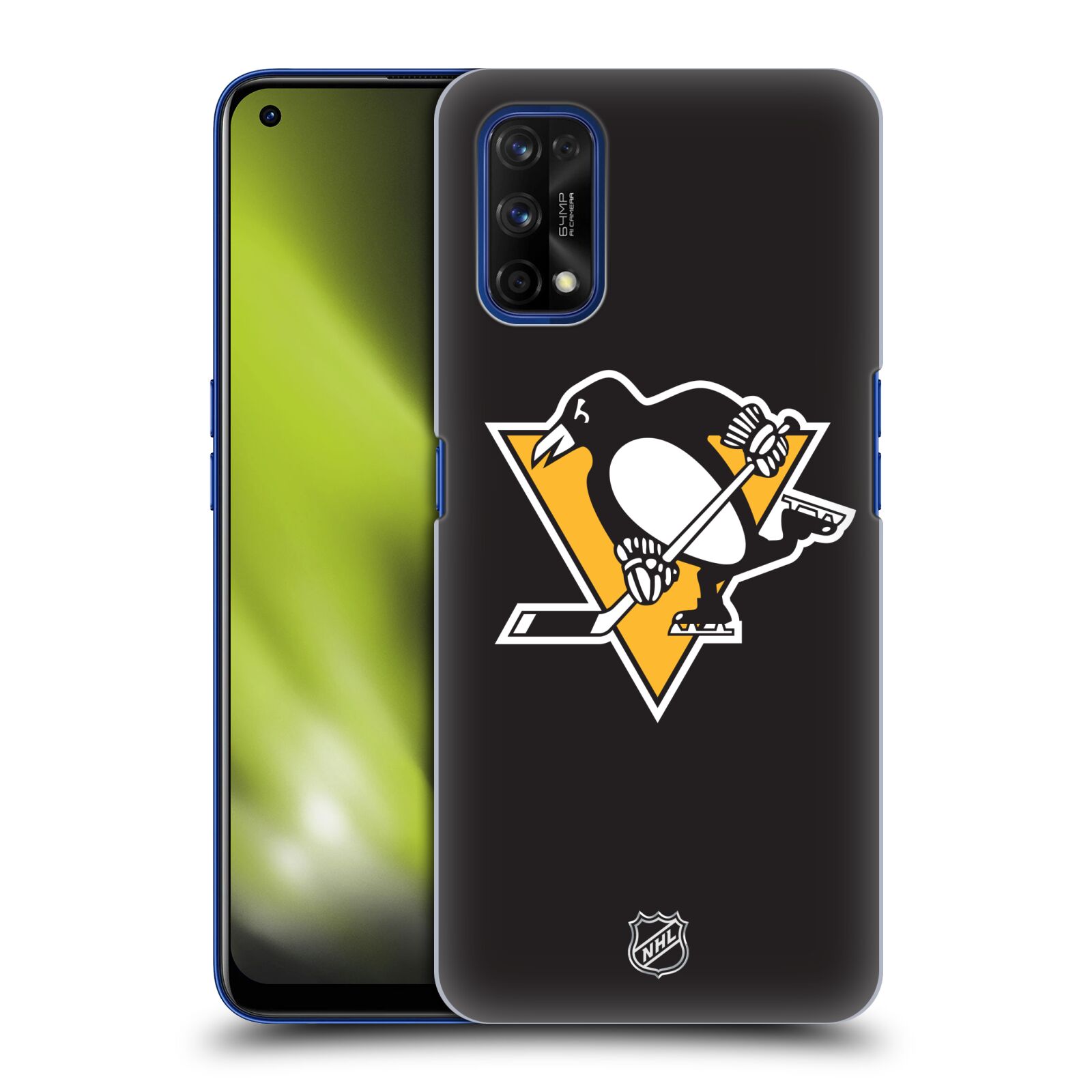 Pouzdro na mobil Realme 7 PRO - HEAD CASE - Hokej NHL - Pittsburgh Penguins - černé pozadí znak