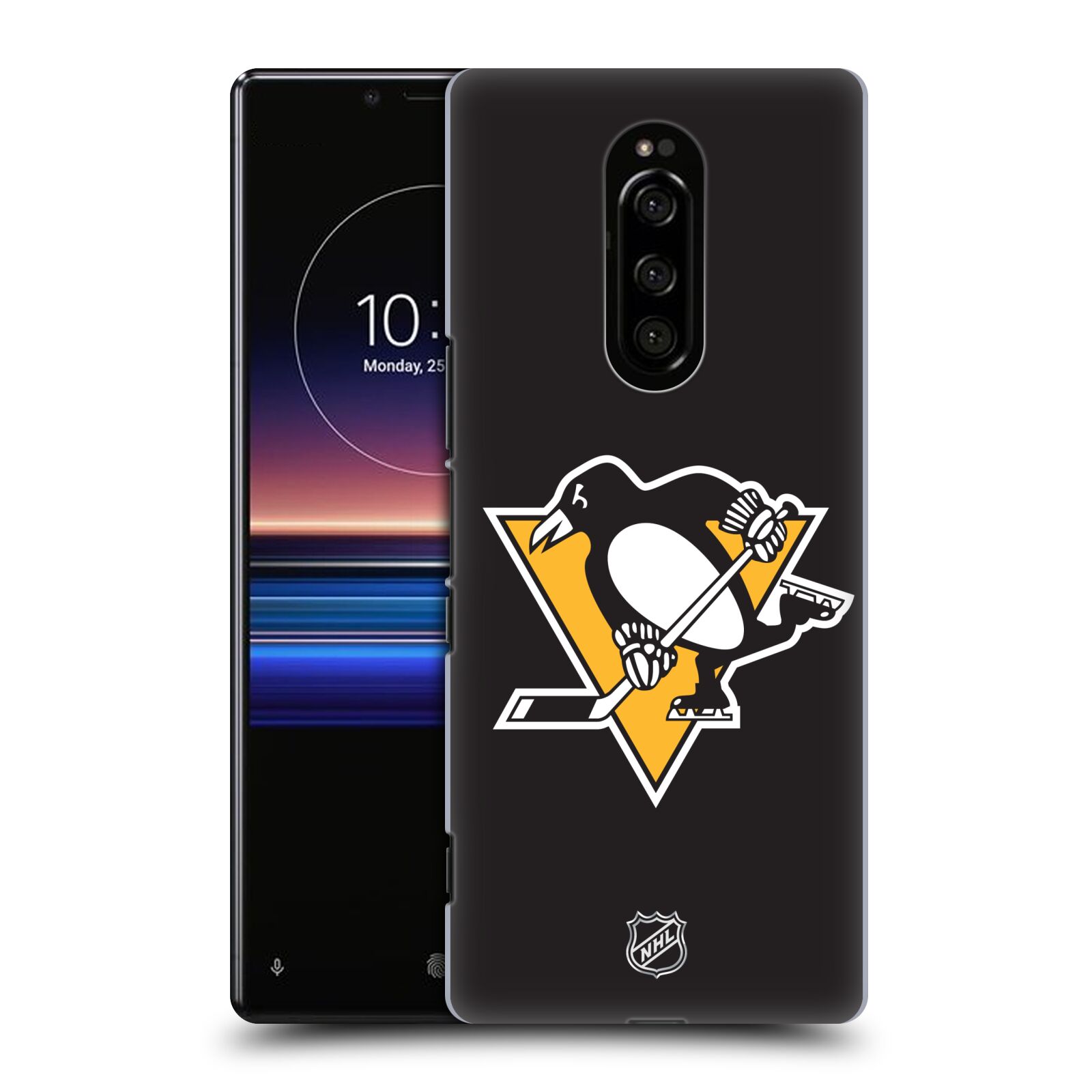 Pouzdro na mobil Sony Xperia 1 - HEAD CASE - Hokej NHL - Pittsburgh Penguins - černé pozadí znak