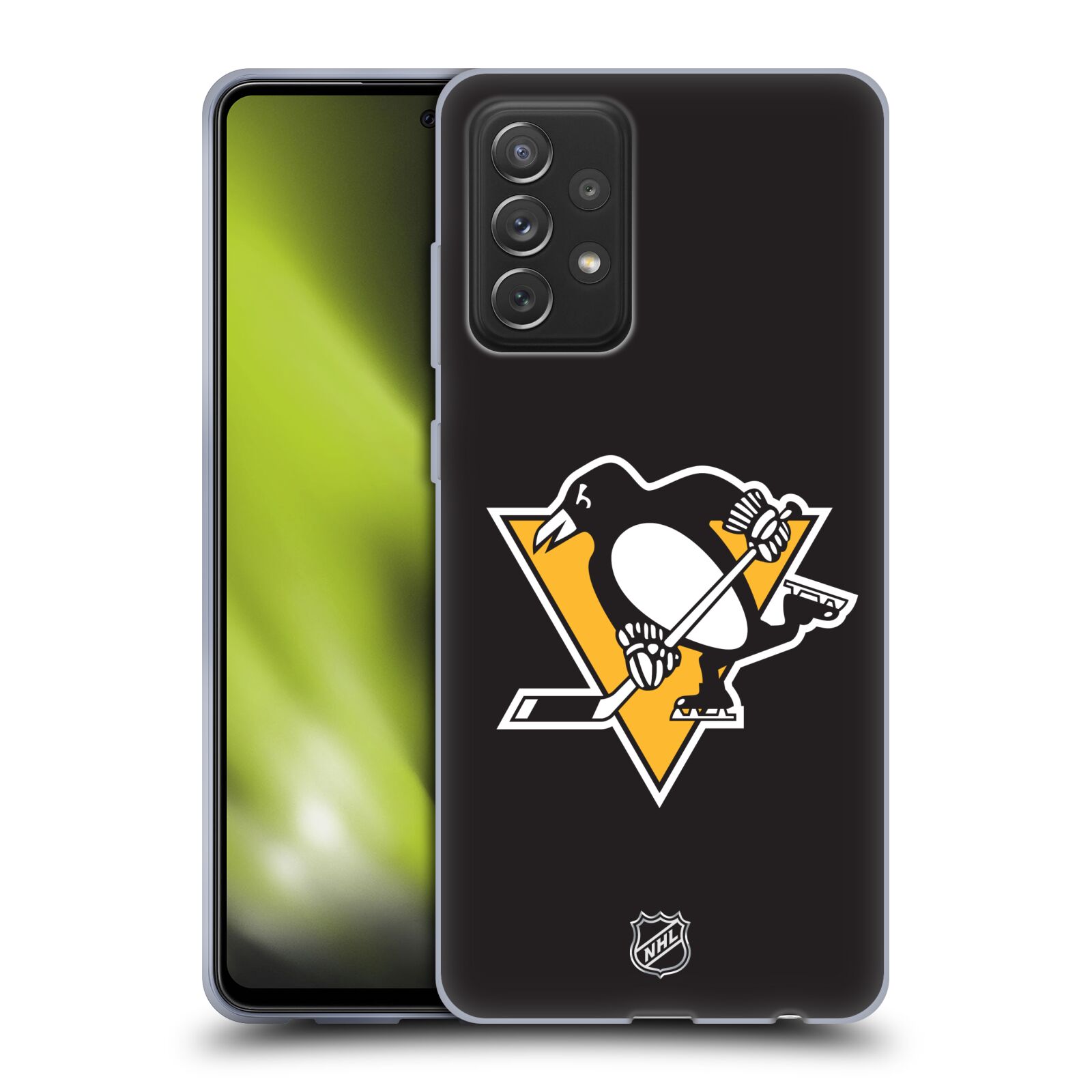 Pouzdro na mobil Samsung Galaxy A72 / A72 5G - HEAD CASE - Hokej NHL - Pittsburgh Penguins - černé pozadí znak