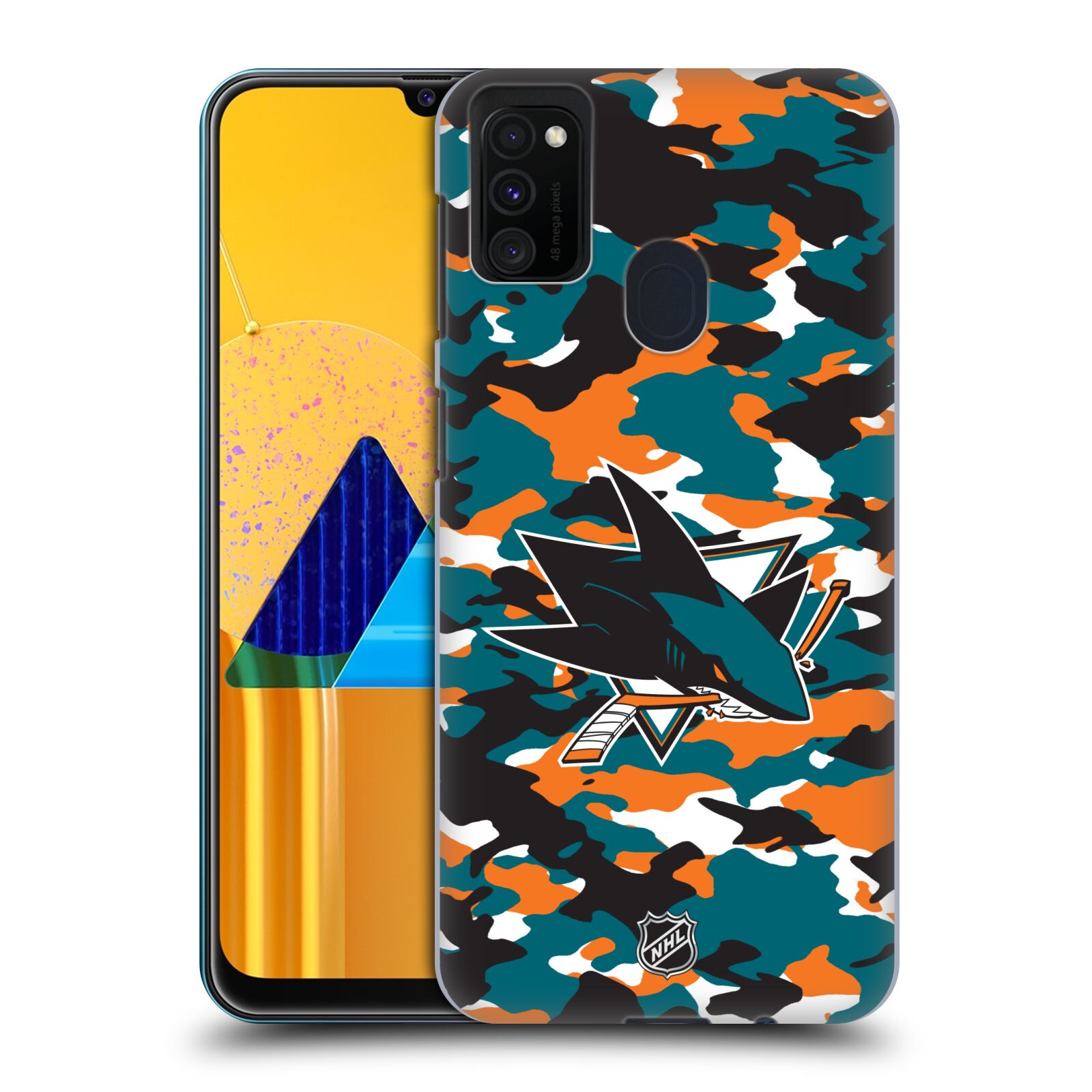 Pouzdro na mobil Samsung Galaxy M21 - HEAD CASE - Hokej NHL - San Jose Sharks - Kamufláž znak