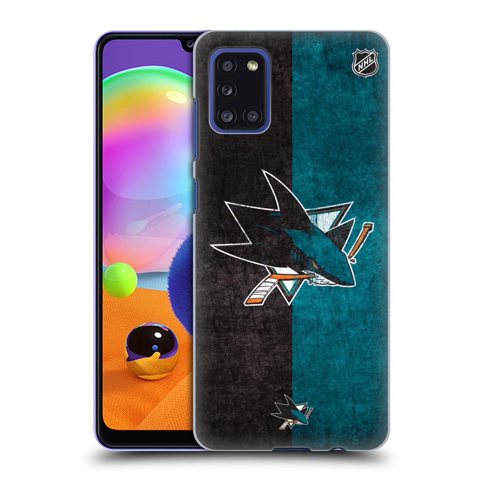 Pouzdro na mobil Samsung Galaxy A31 - HEAD CASE - Hokej NHL - San Jose Sharks - Znak dva pruhy