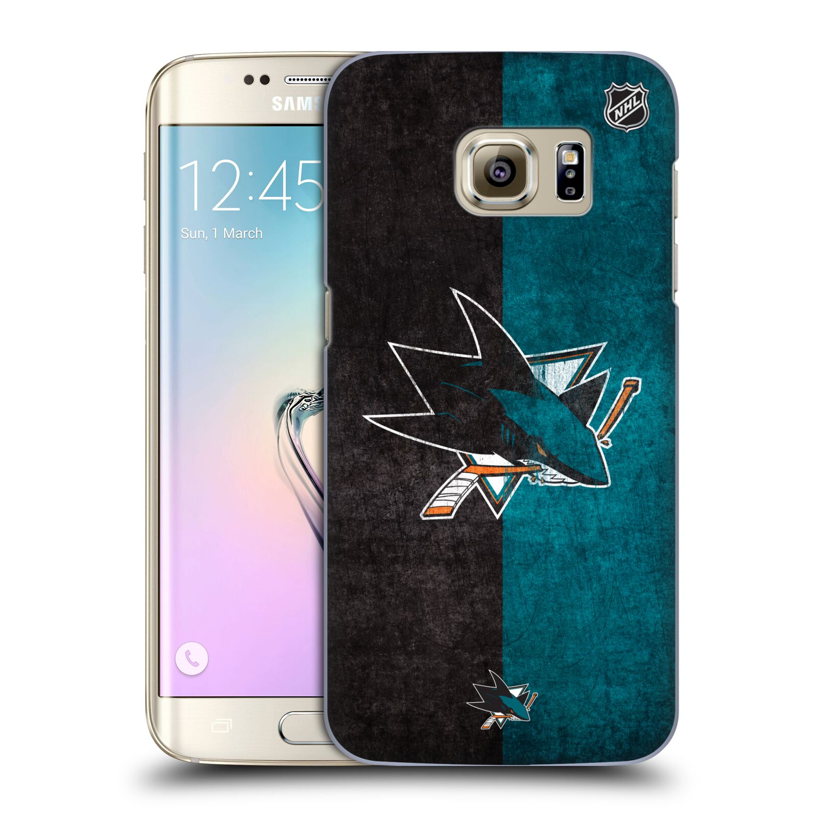 Pouzdro na mobil Samsung Galaxy S7 EDGE - HEAD CASE - Hokej NHL - San Jose Sharks - Znak dva pruhy