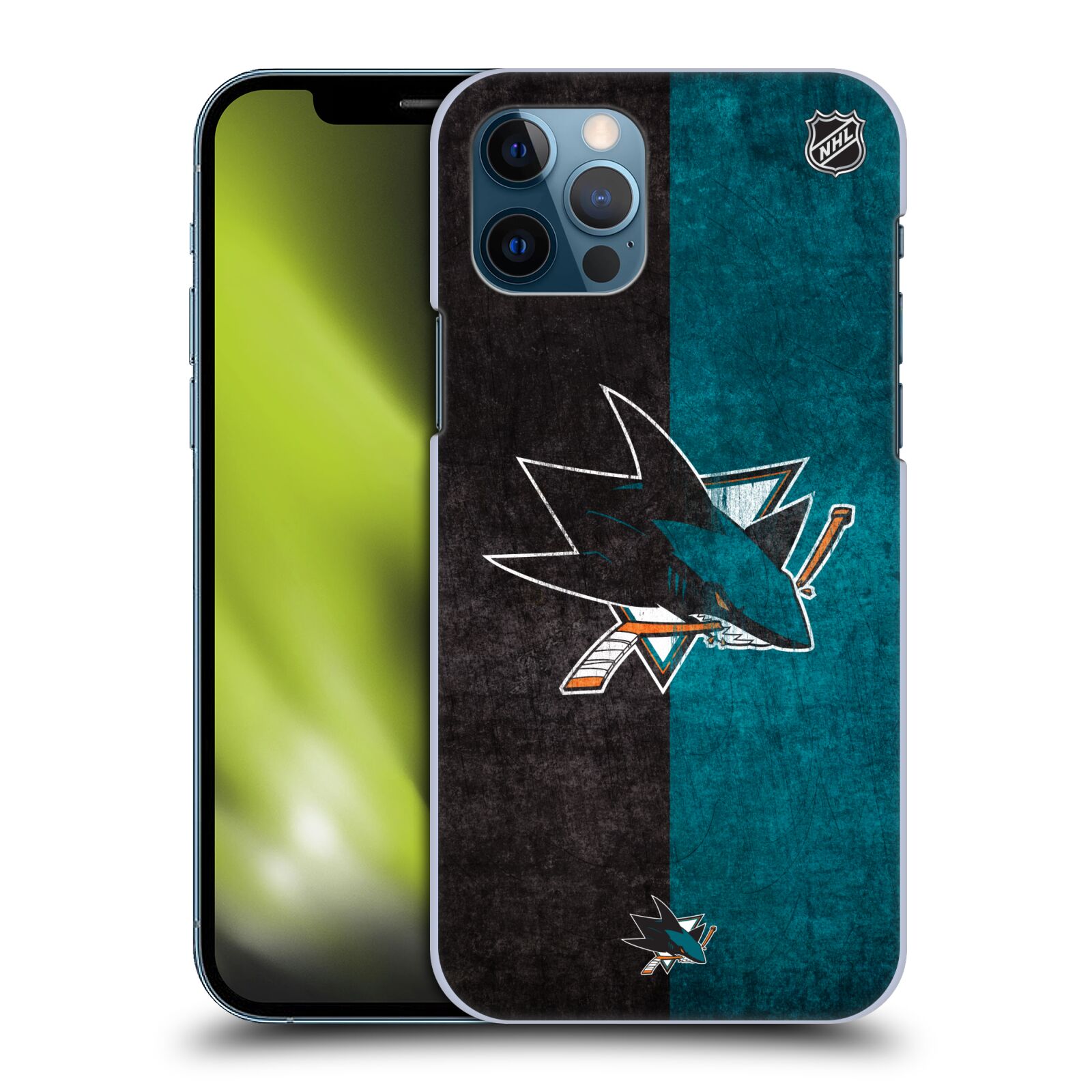 Pouzdro na mobil Apple Iphone 12 / 12 PRO - HEAD CASE - Hokej NHL - San Jose Sharks - Znak dva pruhy
