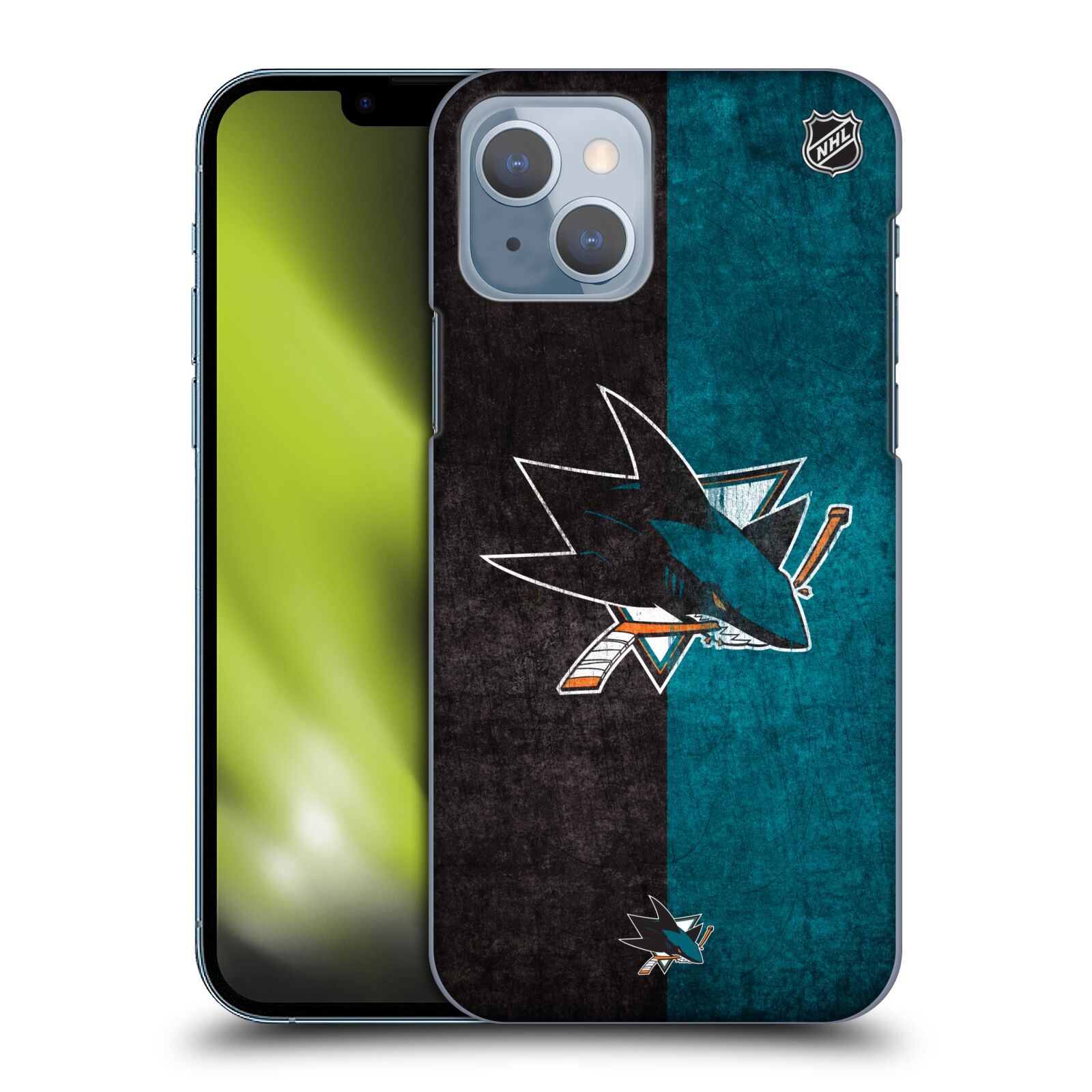 Pouzdro na mobil Apple Iphone 14 - HEAD CASE - Hokej NHL - San Jose Sharks - Znak dva pruhy