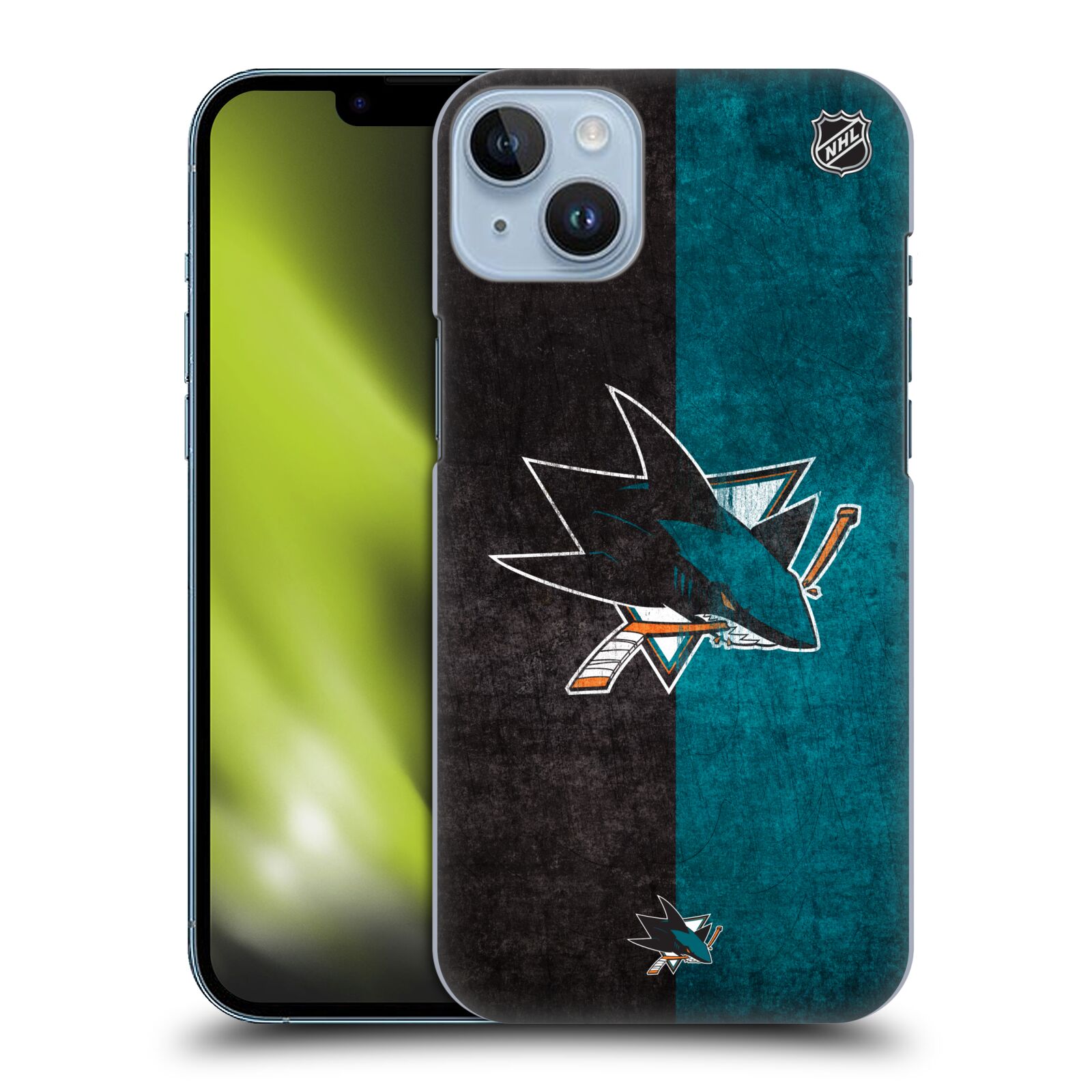 Pouzdro na mobil Apple Iphone 14 PLUS - HEAD CASE - Hokej NHL - San Jose Sharks - Znak dva pruhy