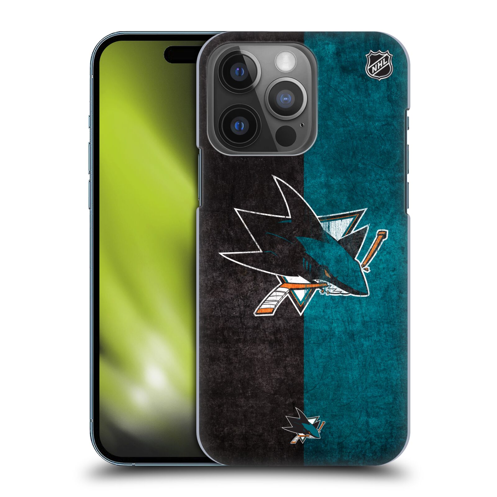 Pouzdro na mobil Apple Iphone 14 PRO - HEAD CASE - Hokej NHL - San Jose Sharks - Znak dva pruhy